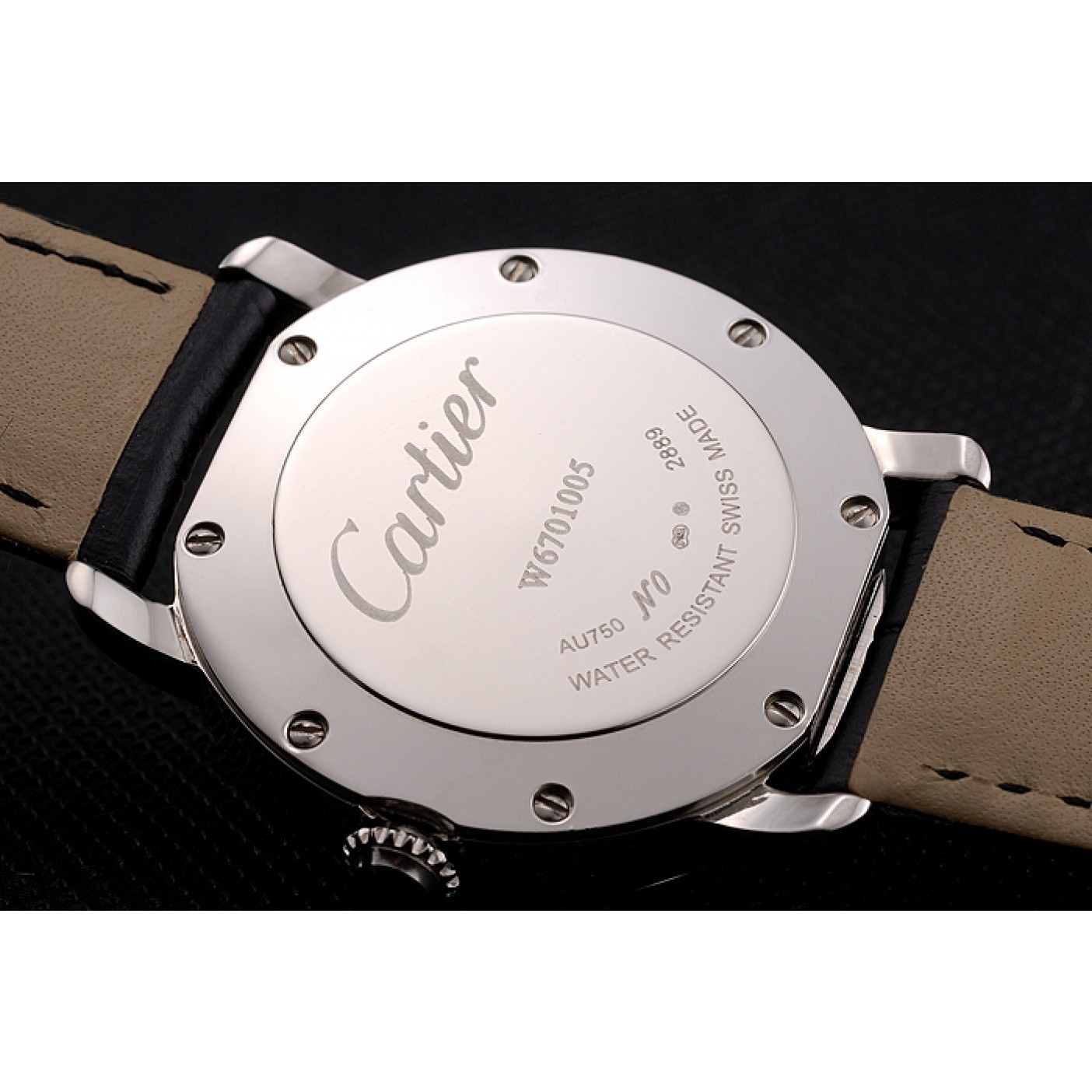 MiroTime Cartier Ronde White Dial Diamond Hour Marks Stainless Steel Case Black Leather Strap