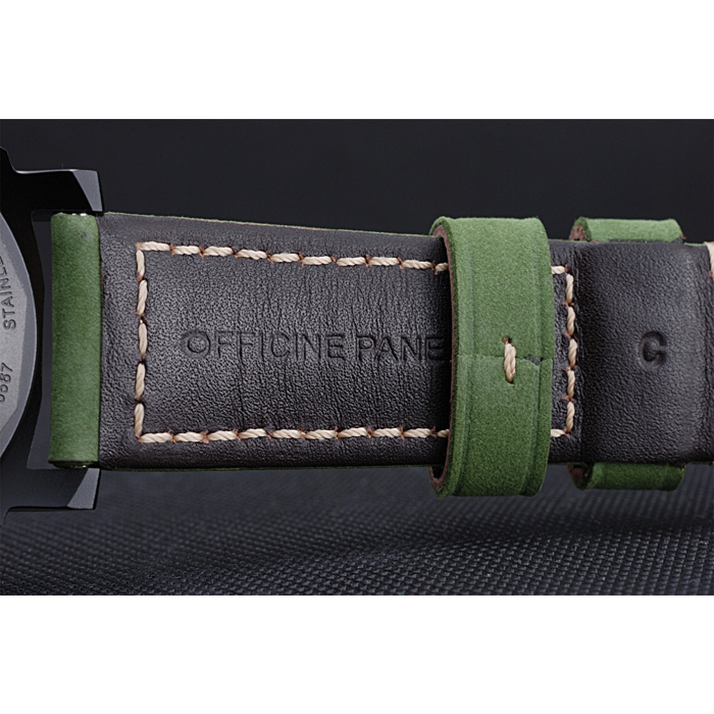 MiroTime Panerai Luminor Marina Ion Plated Stainless Steel Bezel Green Leather Bracelet 622312