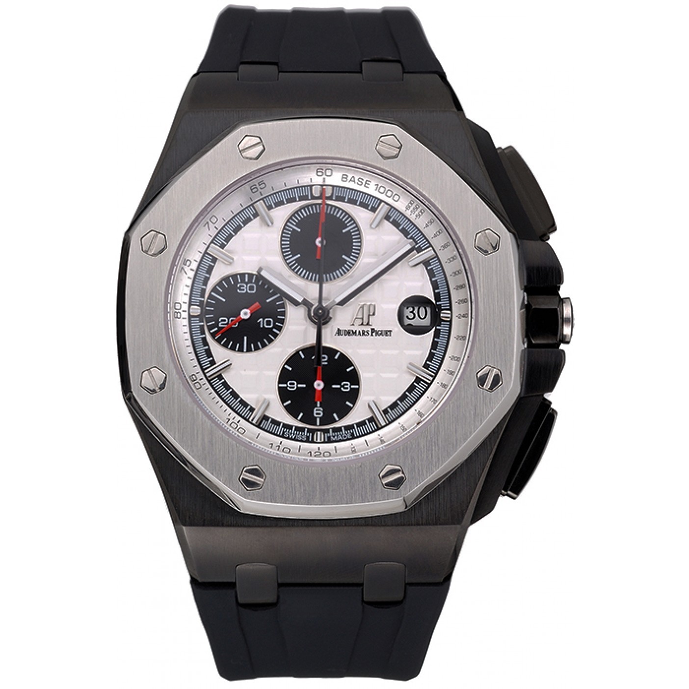 MiroTime Swiss Audemars Piguet Royal Oak Offshore Chronograph White Dial Black Steel Case Black Rubber Strap 622862