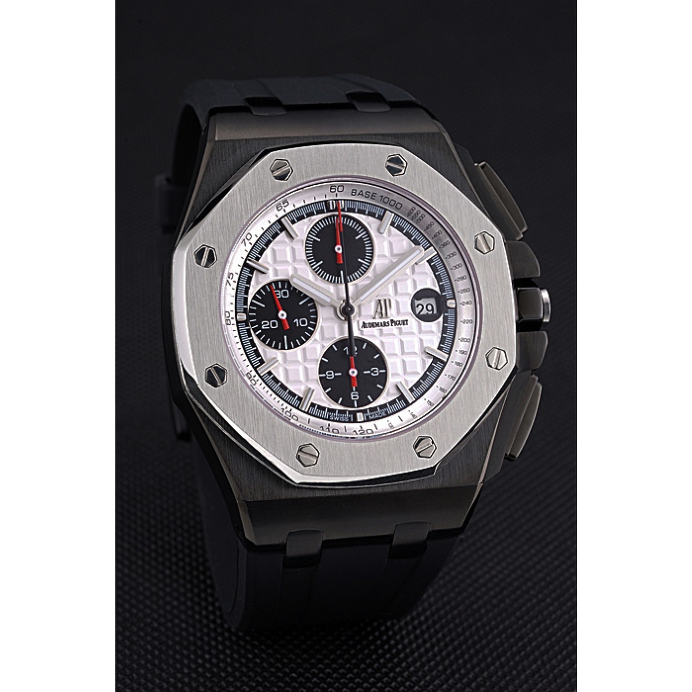MiroTime Swiss Audemars Piguet Royal Oak Offshore Chronograph White Dial Black Steel Case Black Rubber Strap 622862
