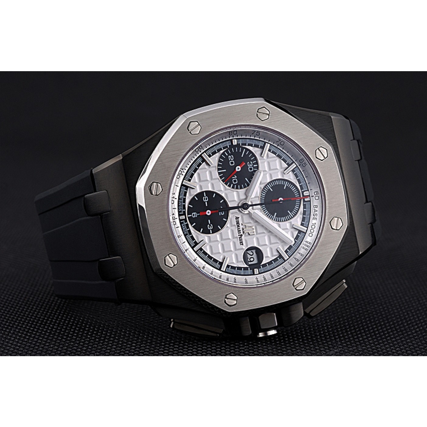 MiroTime Swiss Audemars Piguet Royal Oak Offshore Chronograph White Dial Black Steel Case Black Rubber Strap 622862