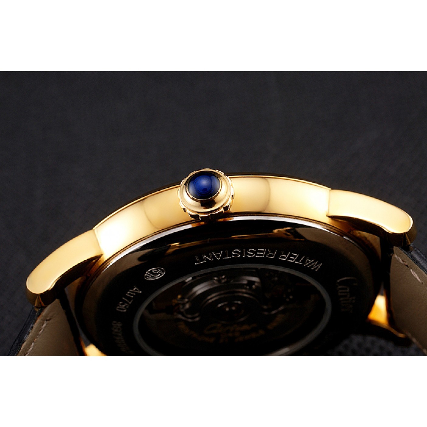 MiroTime Swiss Cartier Rotonde Annual Calendar Black Dial Gold Case Black Leather Strap