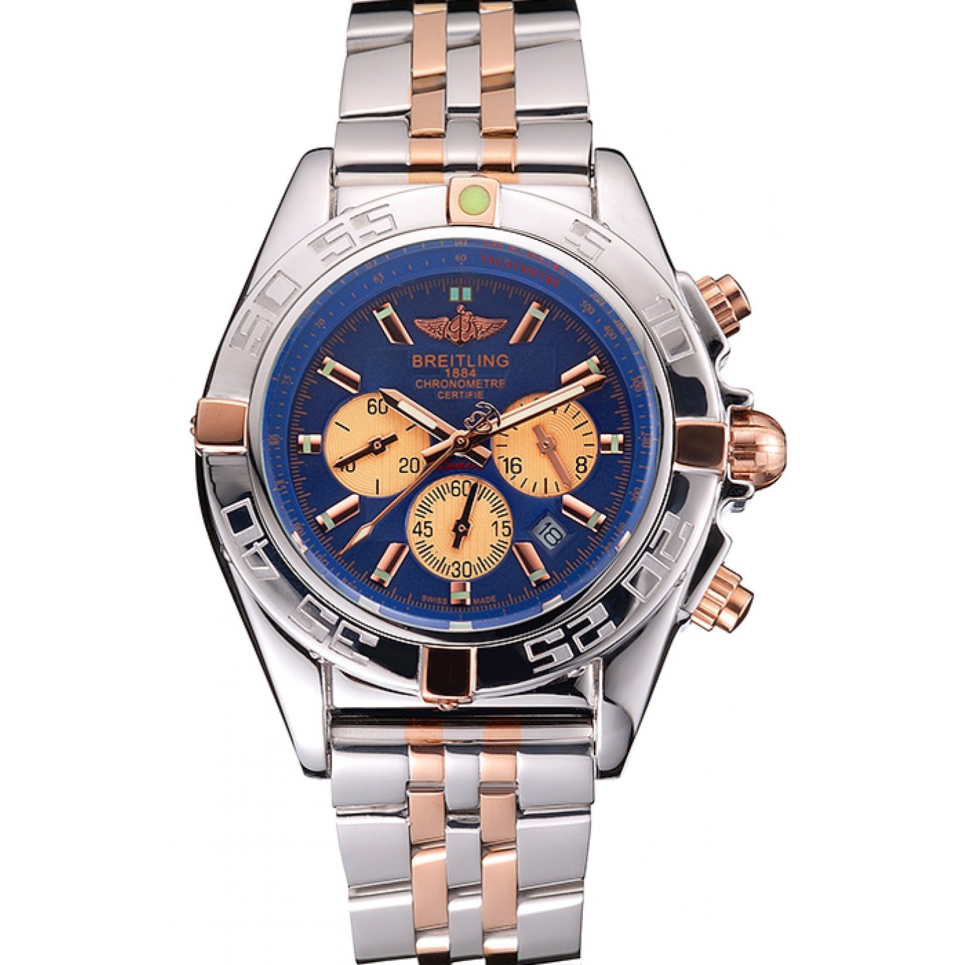 MiroTime Breitling Chronomat 44 Blue Dial with White Subdials 2 Tone Stainless Steel Bracelet 622510