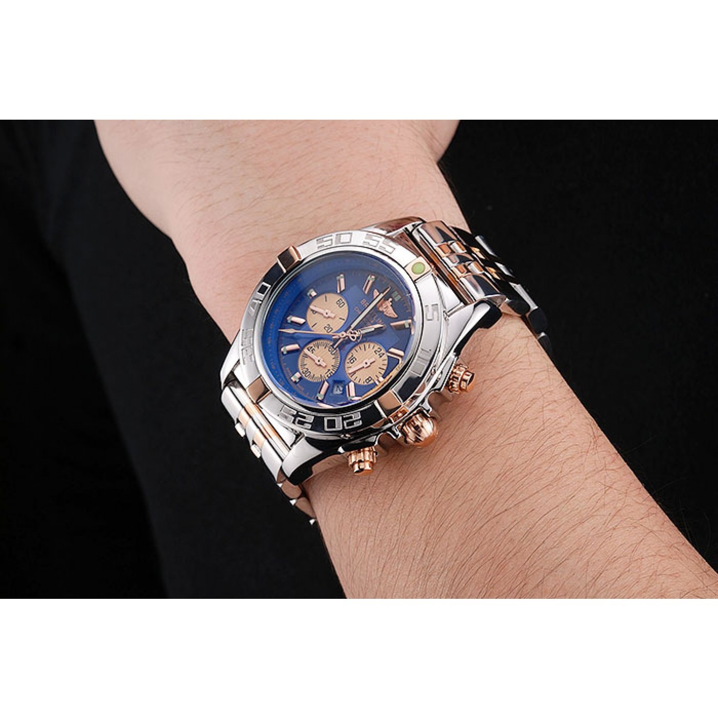 MiroTime Breitling Chronomat 44 Blue Dial with White Subdials 2 Tone Stainless Steel Bracelet 622510
