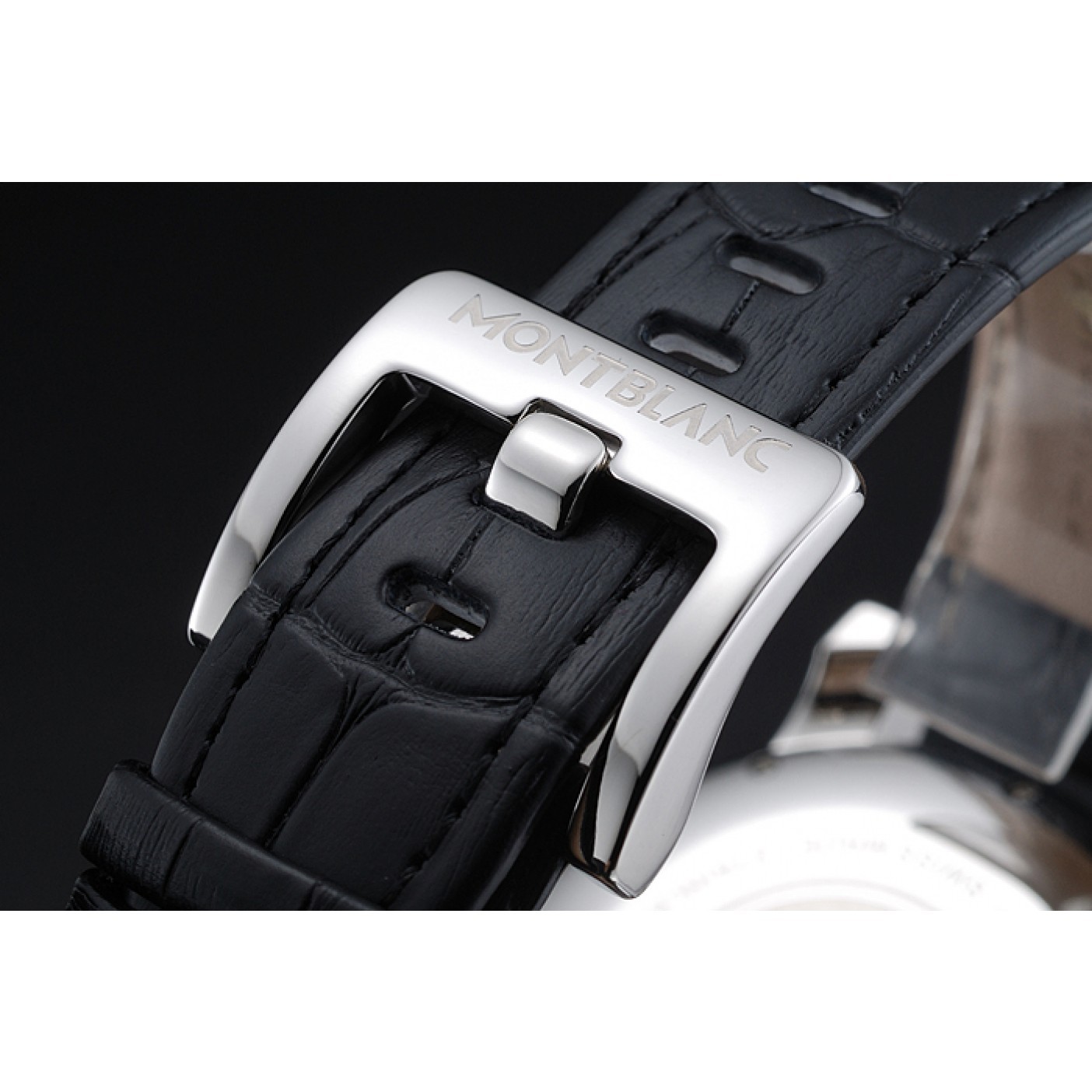 MiroTime Montblanc Chronograph White Dial Black Leather Bracelet Silver Case 1454114