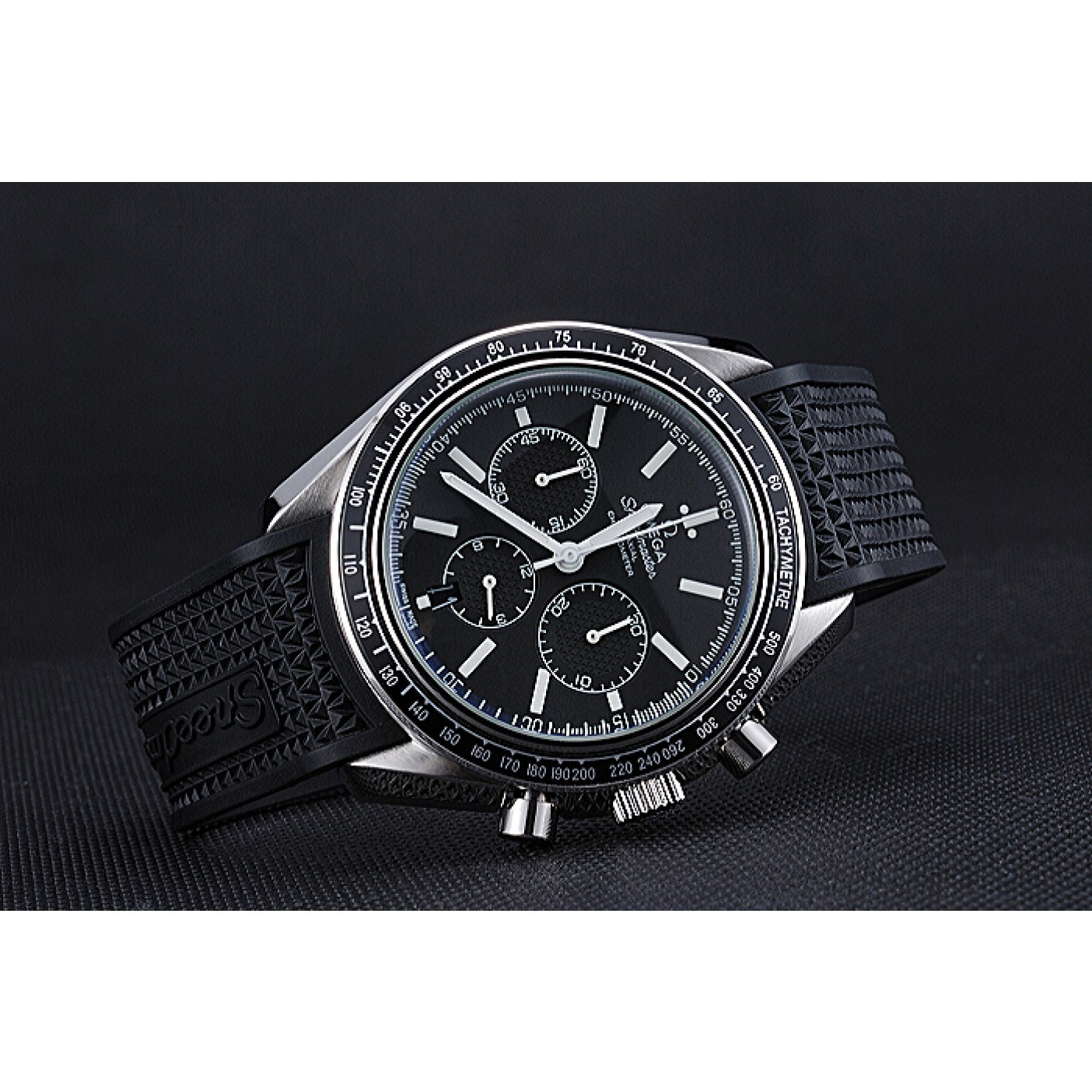 MiroTime Omega Speedmaster Black Rubber Strap Black Dial 622042