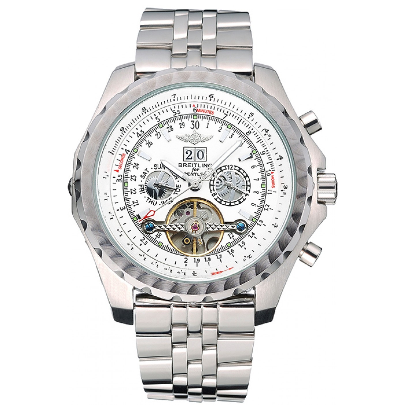 MiroTime Breitling Bentley Mulliner Tourbillon White Dial Stainless Steel Case And Bracelet 622732