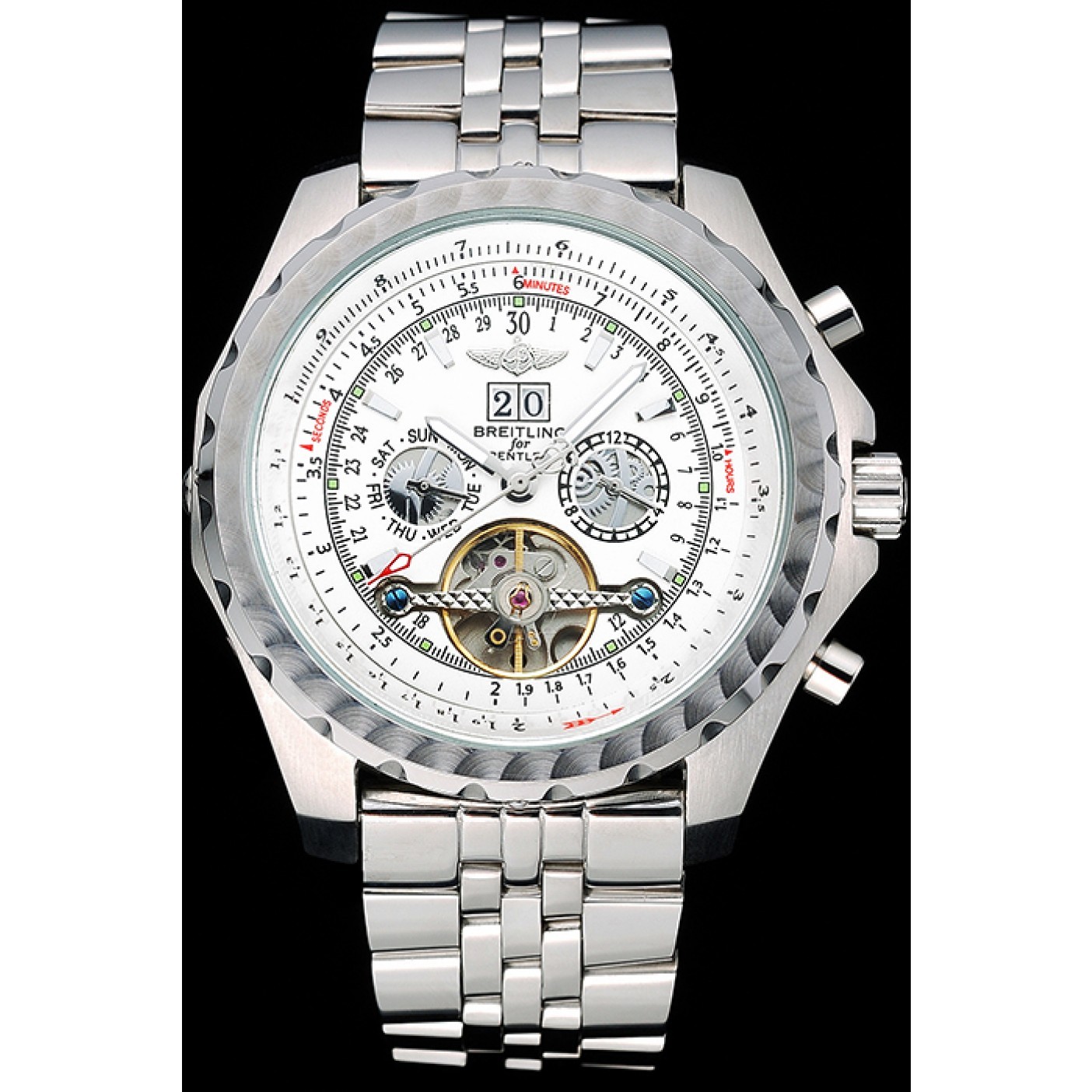 MiroTime Breitling Bentley Mulliner Tourbillon White Dial Stainless Steel Case And Bracelet 622732