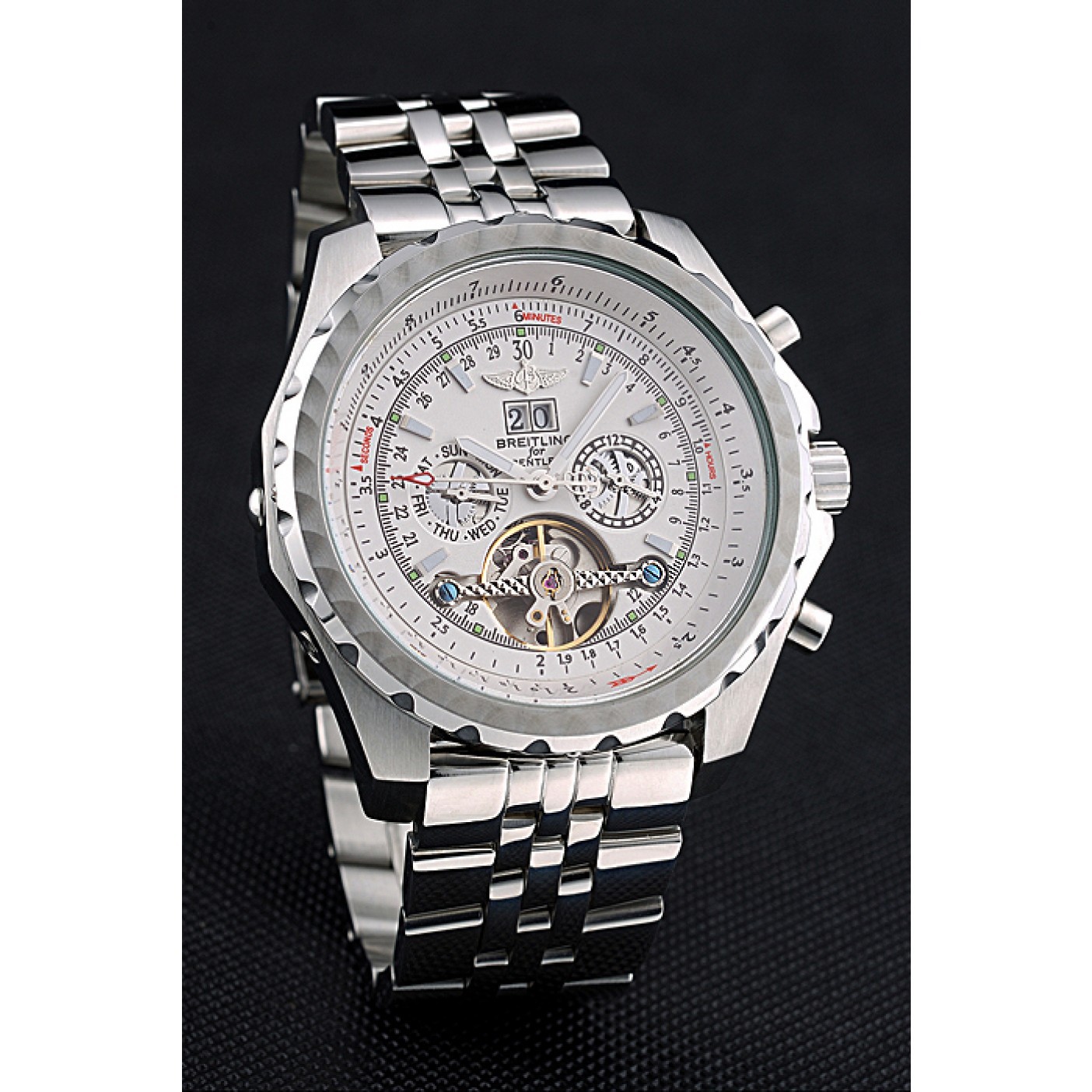 MiroTime Breitling Bentley Mulliner Tourbillon White Dial Stainless Steel Case And Bracelet 622732