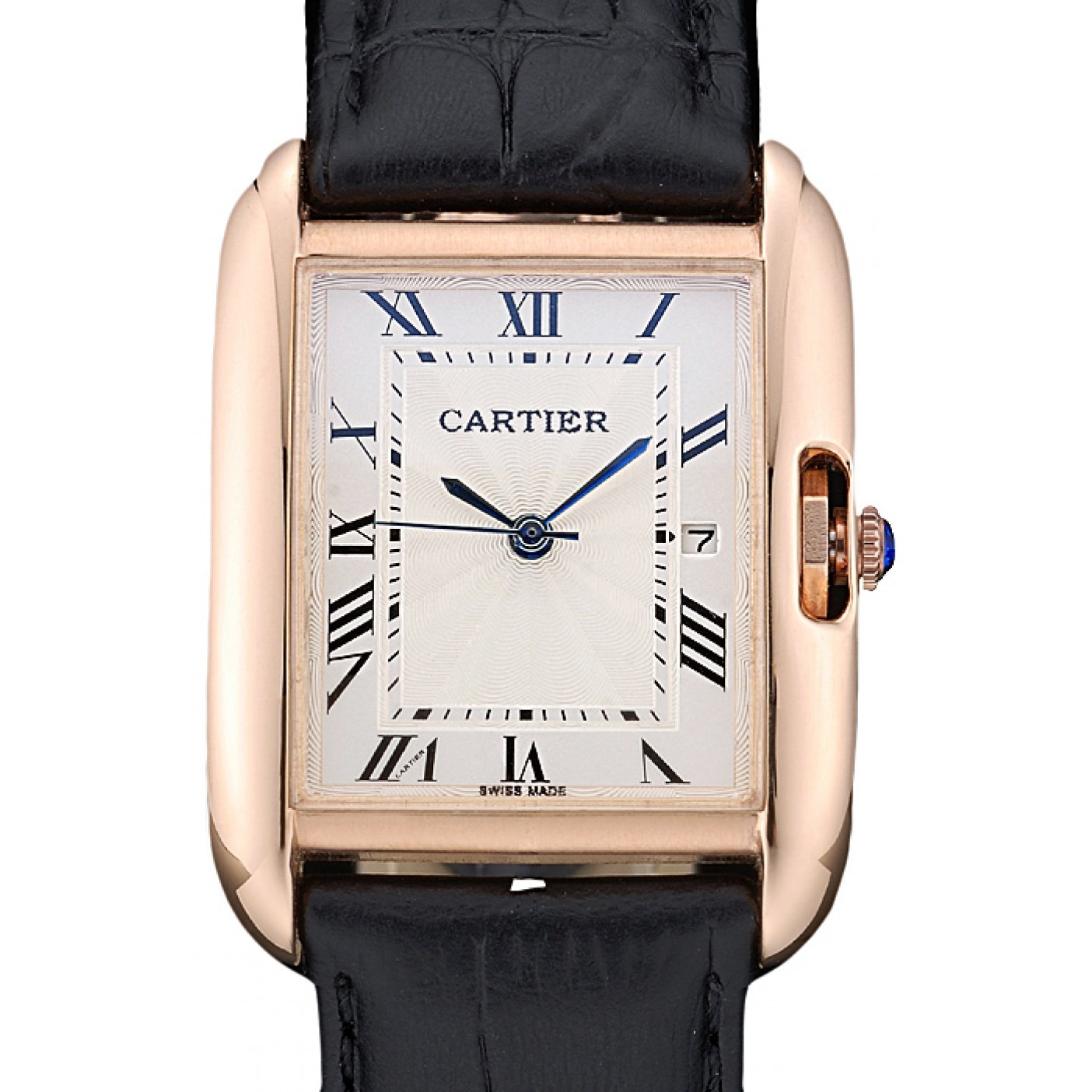 MiroTime Cartier Tank Anglaise 30mm White Dial Gold Case Black Leather Bracelet