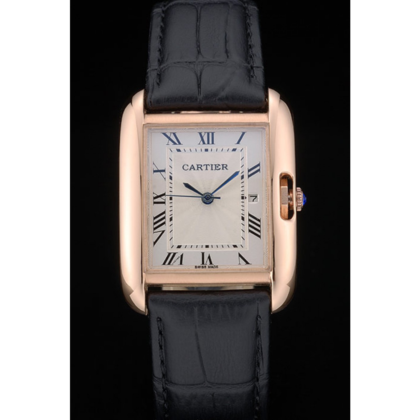 MiroTime Cartier Tank Anglaise 30mm White Dial Gold Case Black Leather Bracelet
