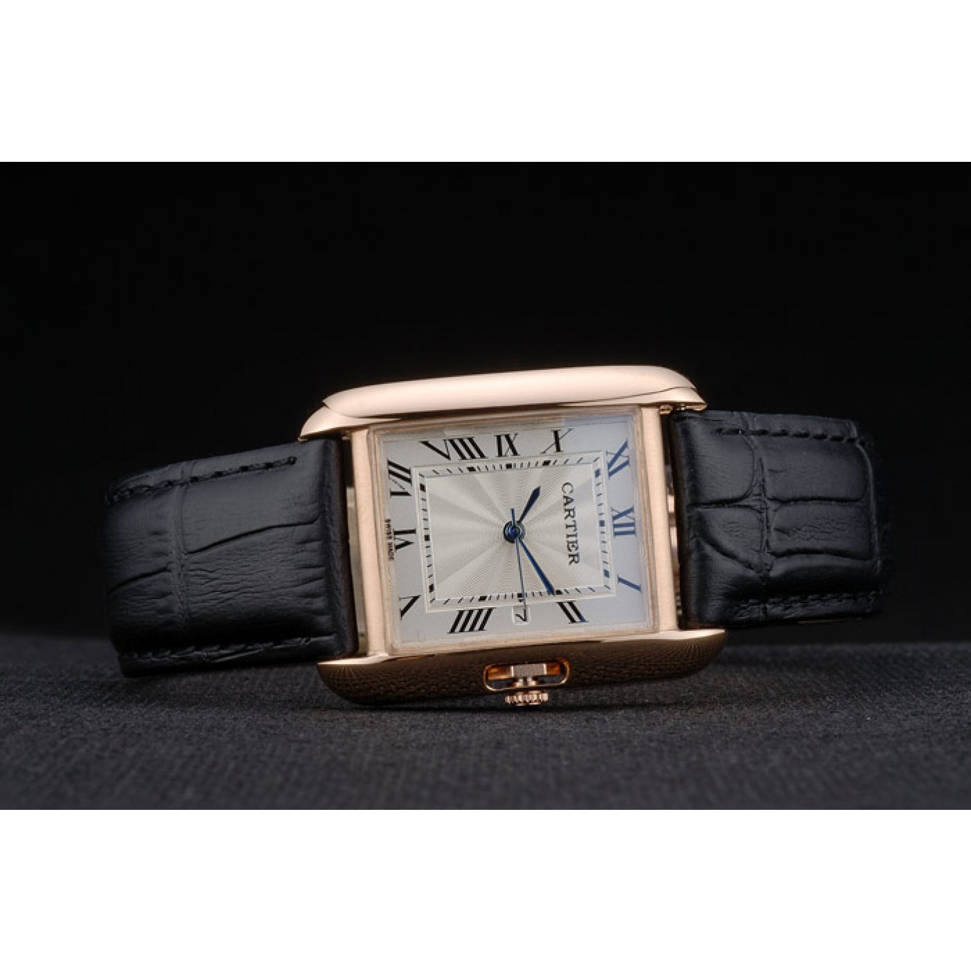 MiroTime Cartier Tank Anglaise 30mm White Dial Gold Case Black Leather Bracelet