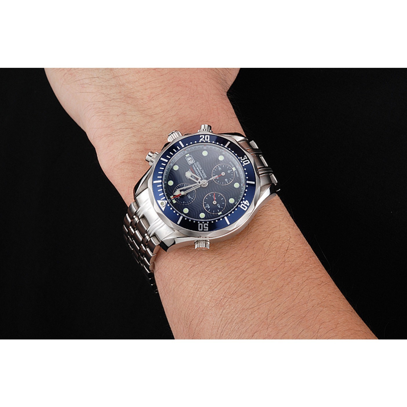 MiroTime Swiss Omega Seamaster Chronograph 300m Blue Dial Blue Bezel Stainless Steel Case And Bracelet