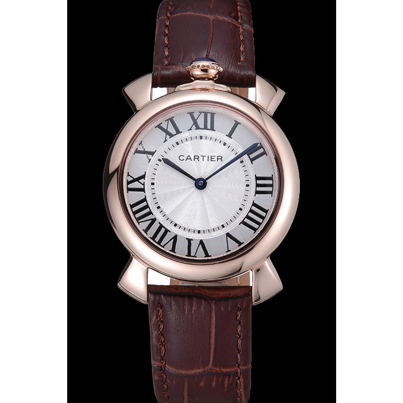 MiroTime Cartier Rotonde Blue Crown Brown Leather Bracelet 621974