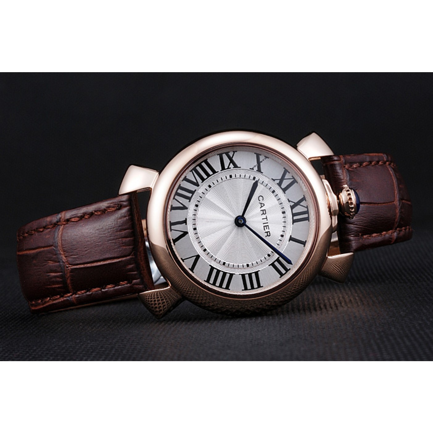 MiroTime Cartier Rotonde Blue Crown Brown Leather Bracelet 621974