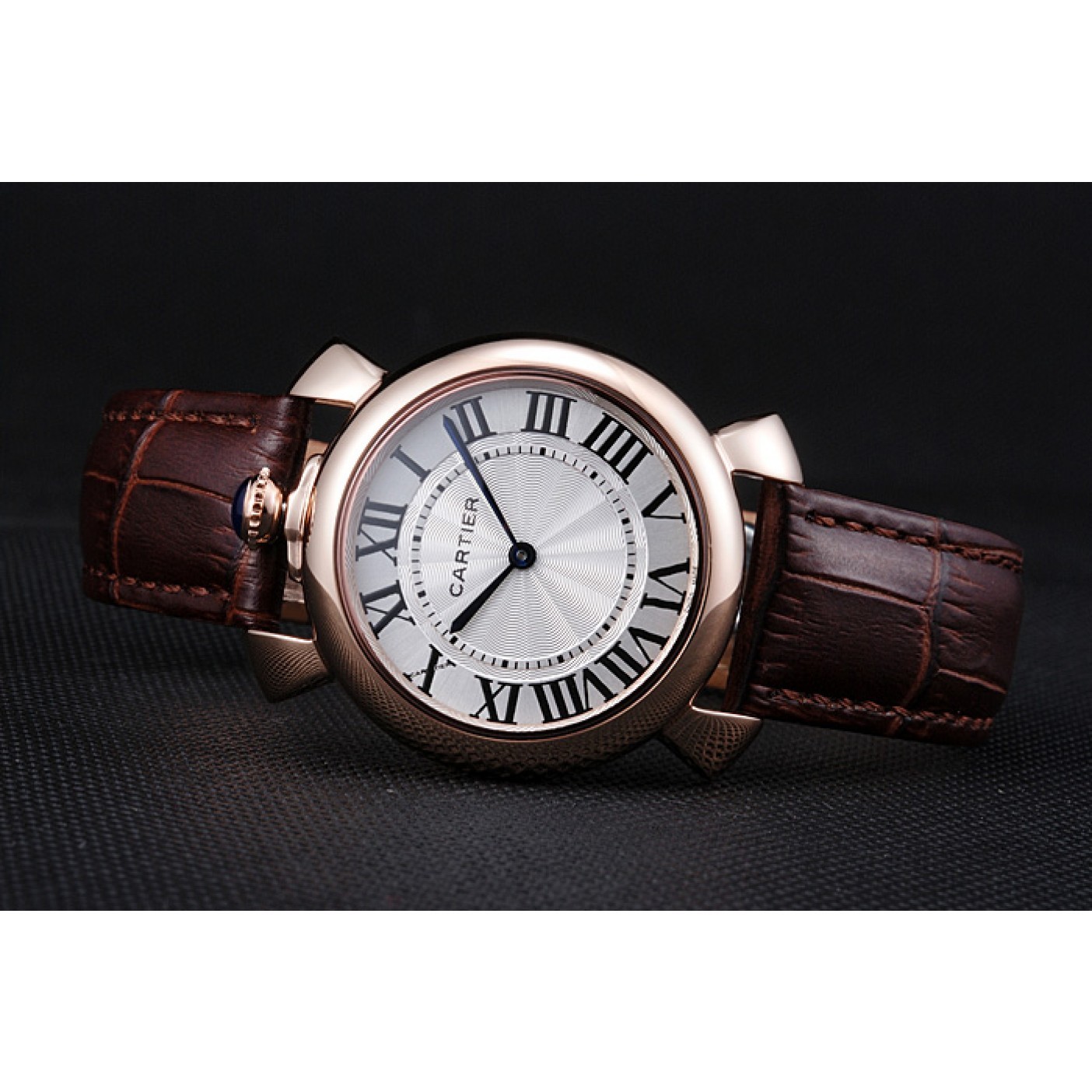 MiroTime Cartier Rotonde Blue Crown Brown Leather Bracelet 621974