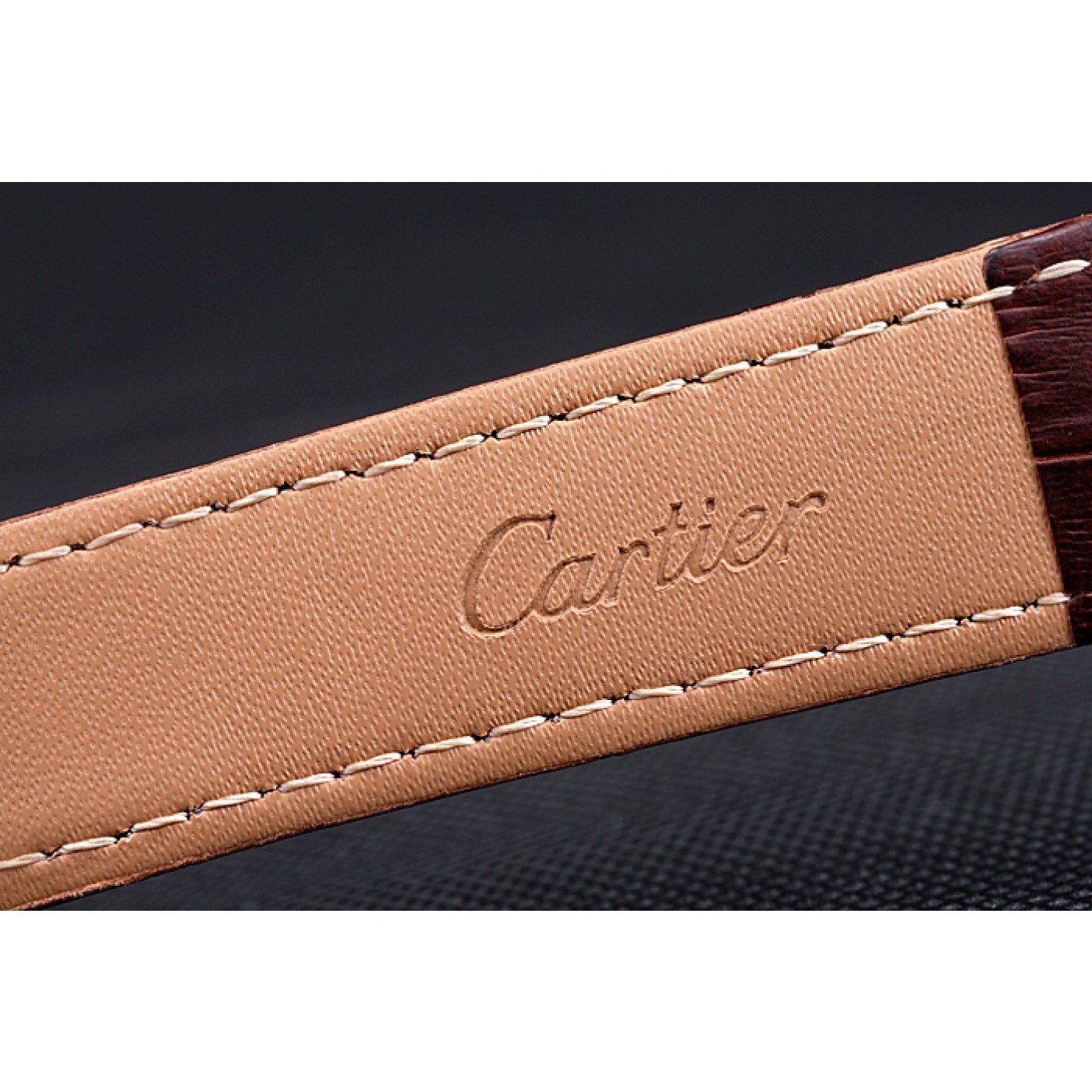 MiroTime Cartier Rotonde Blue Crown Brown Leather Bracelet 621974