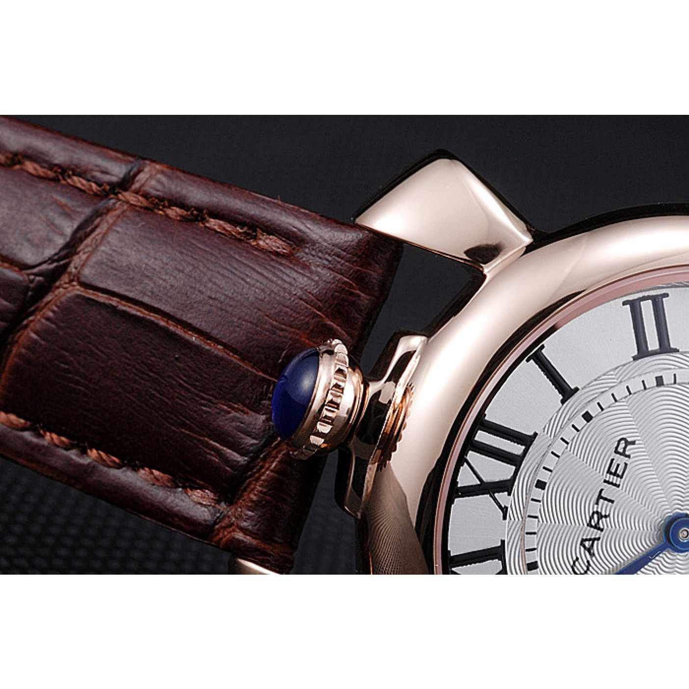 MiroTime Cartier Rotonde Blue Crown Brown Leather Bracelet 621974