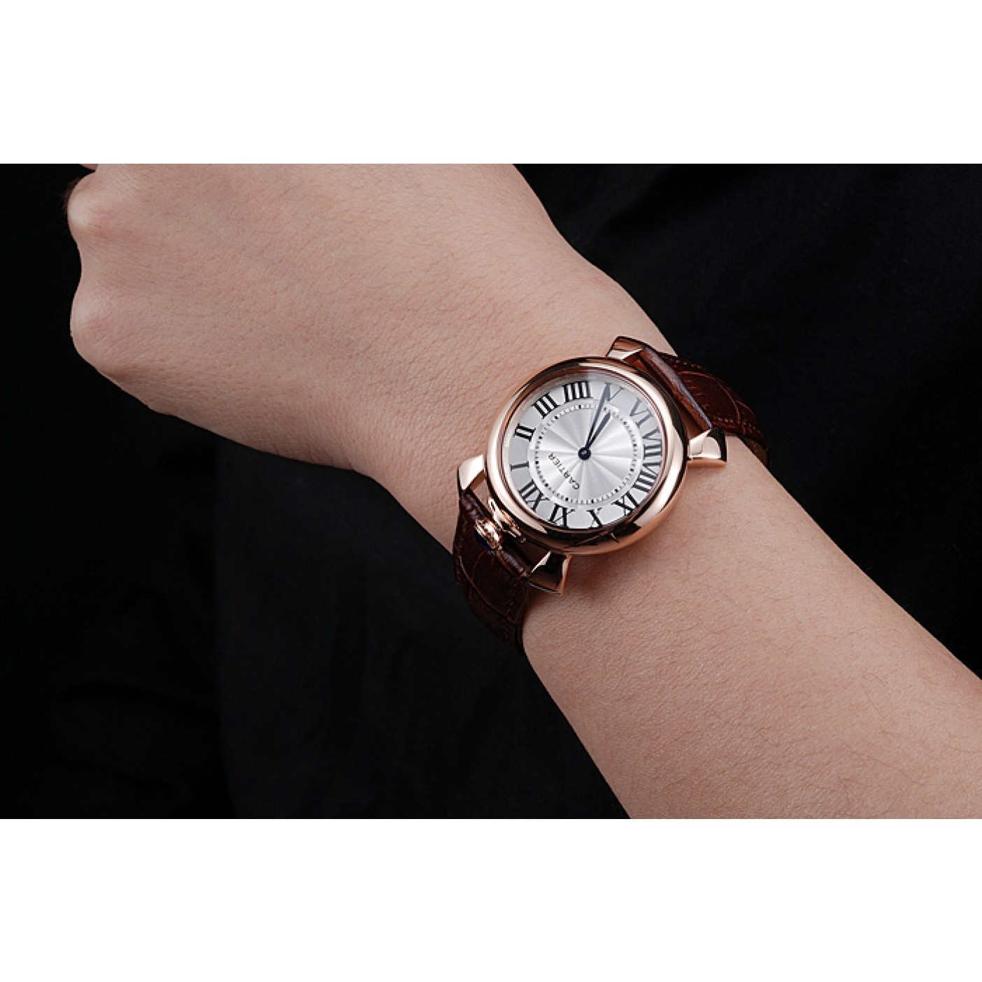 MiroTime Cartier Rotonde Blue Crown Brown Leather Bracelet 621974