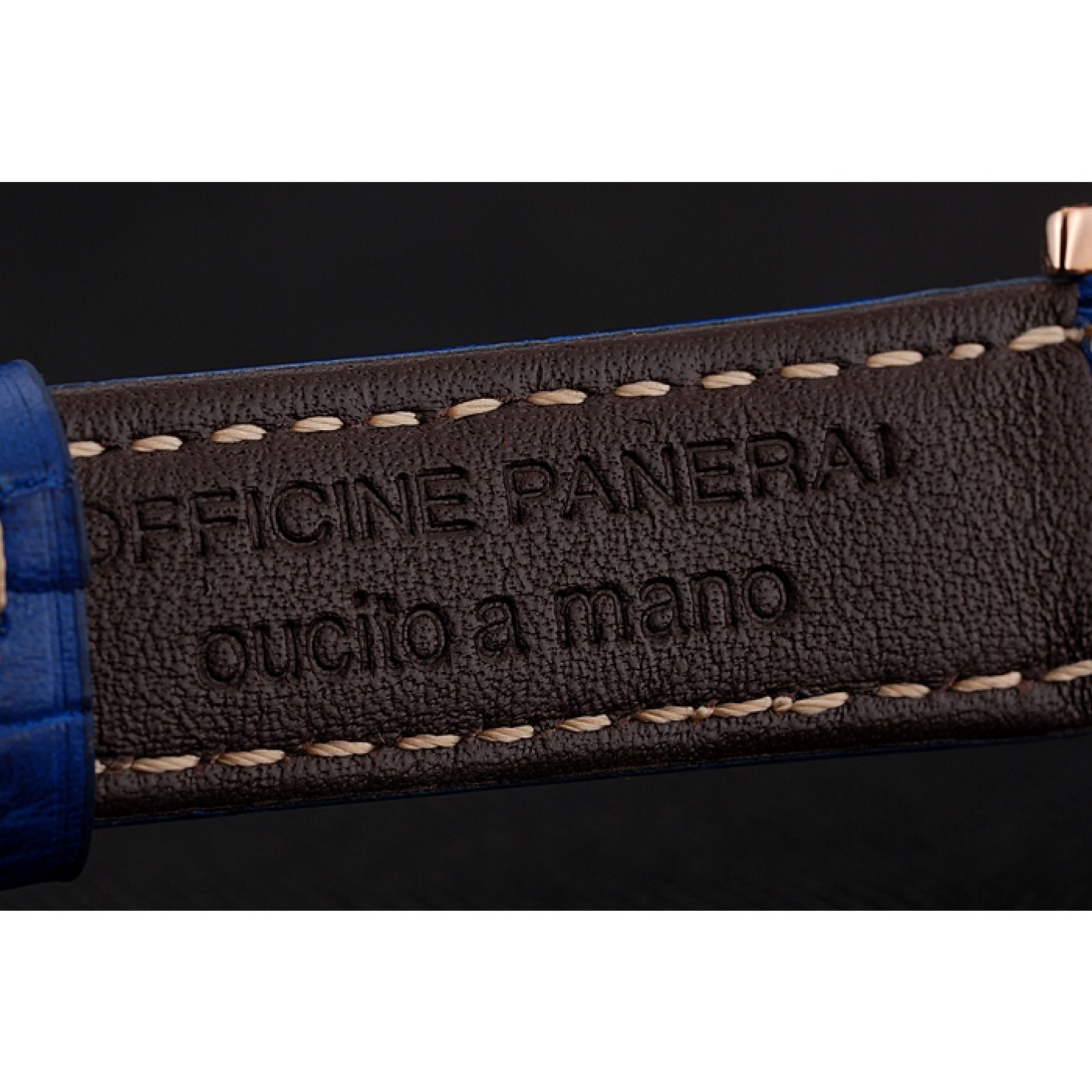 MiroTime Panerai Radiomir Black Dial Diamond Bezel Rose Gold Case Blue Leather Strap 1453800