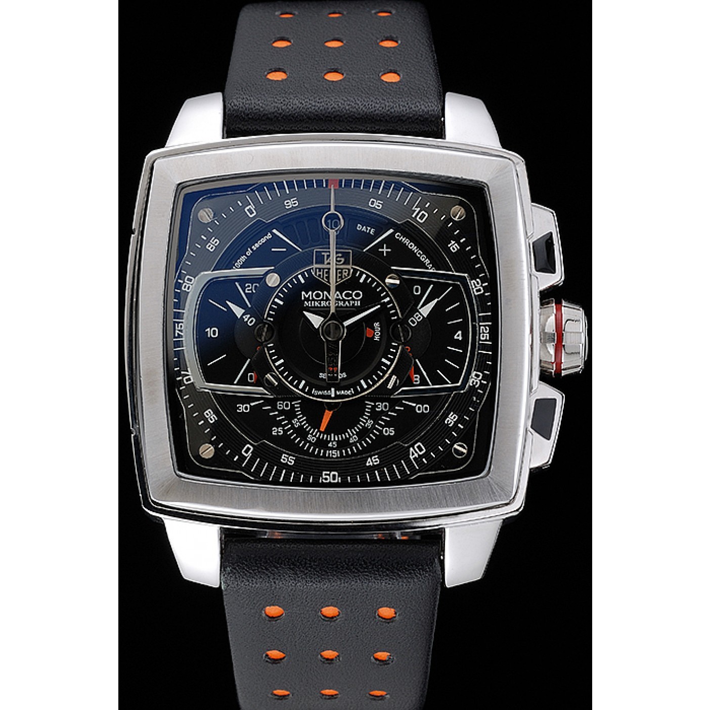 MiroTime Tag Heuer Monaco Mikrograph Black Leather Strap Black Dial 7923