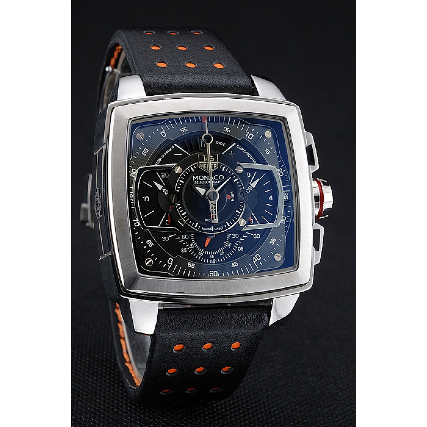 MiroTime Tag Heuer Monaco Mikrograph Black Leather Strap Black Dial 7923