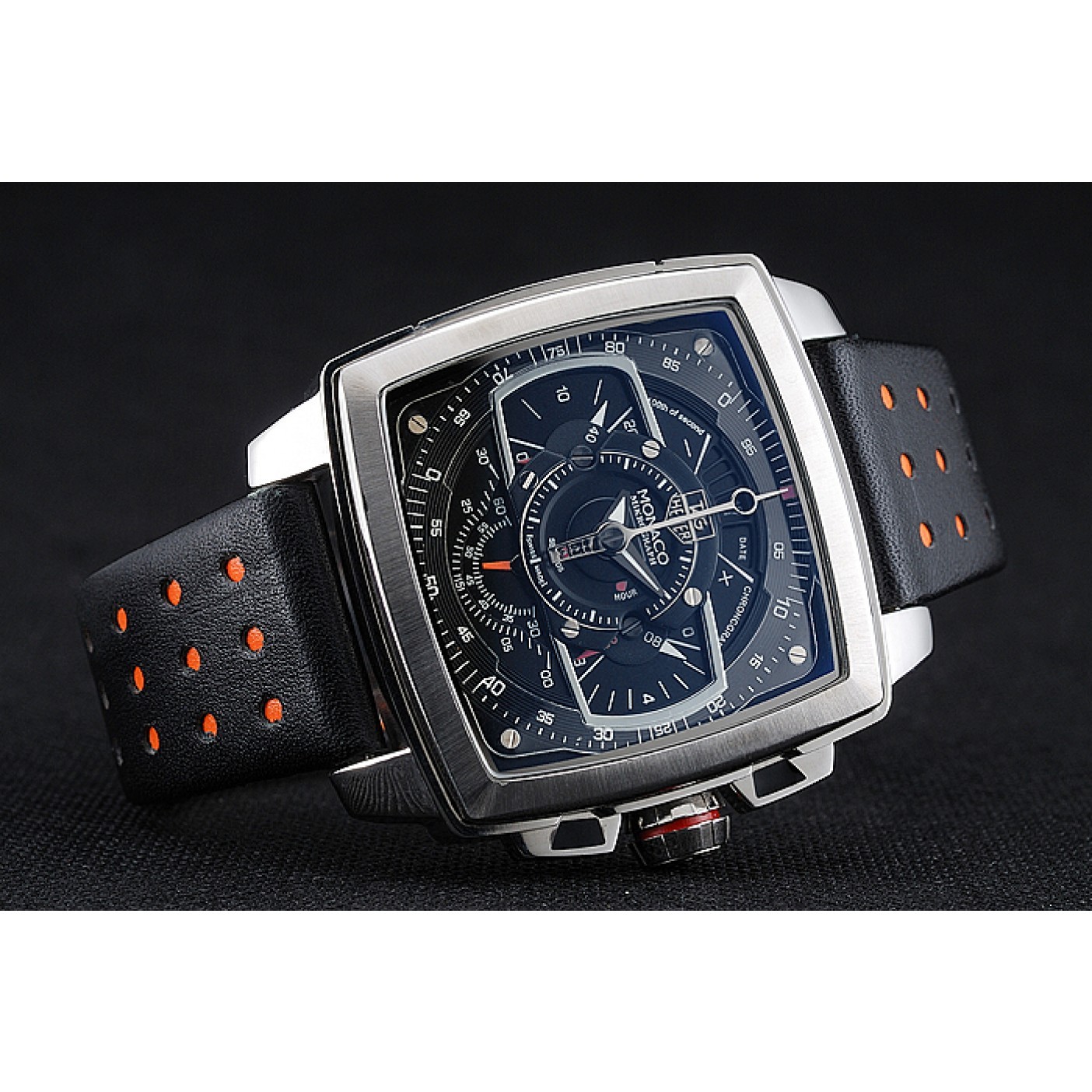 MiroTime Tag Heuer Monaco Mikrograph Black Leather Strap Black Dial 7923