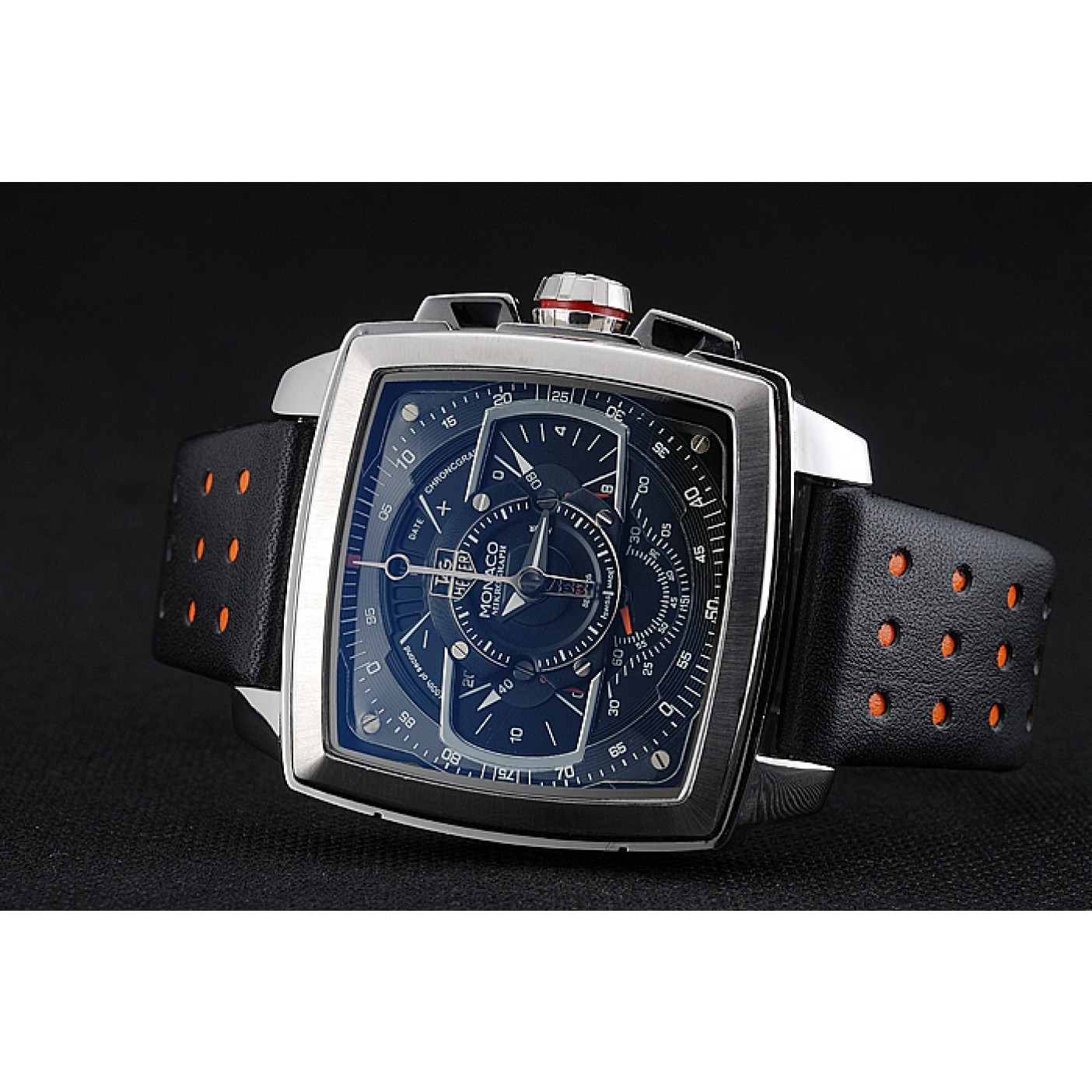 MiroTime Tag Heuer Monaco Mikrograph Black Leather Strap Black Dial 7923