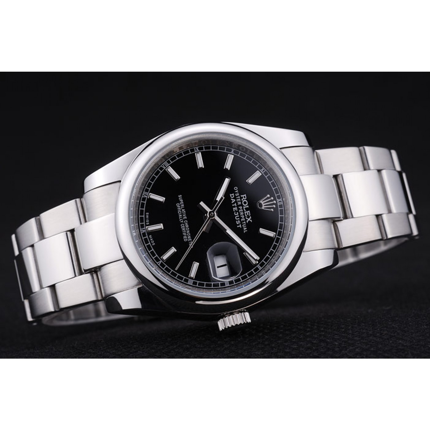 MiroTime Rolex Datejust Polished Silver Bezel Black Dial 7467