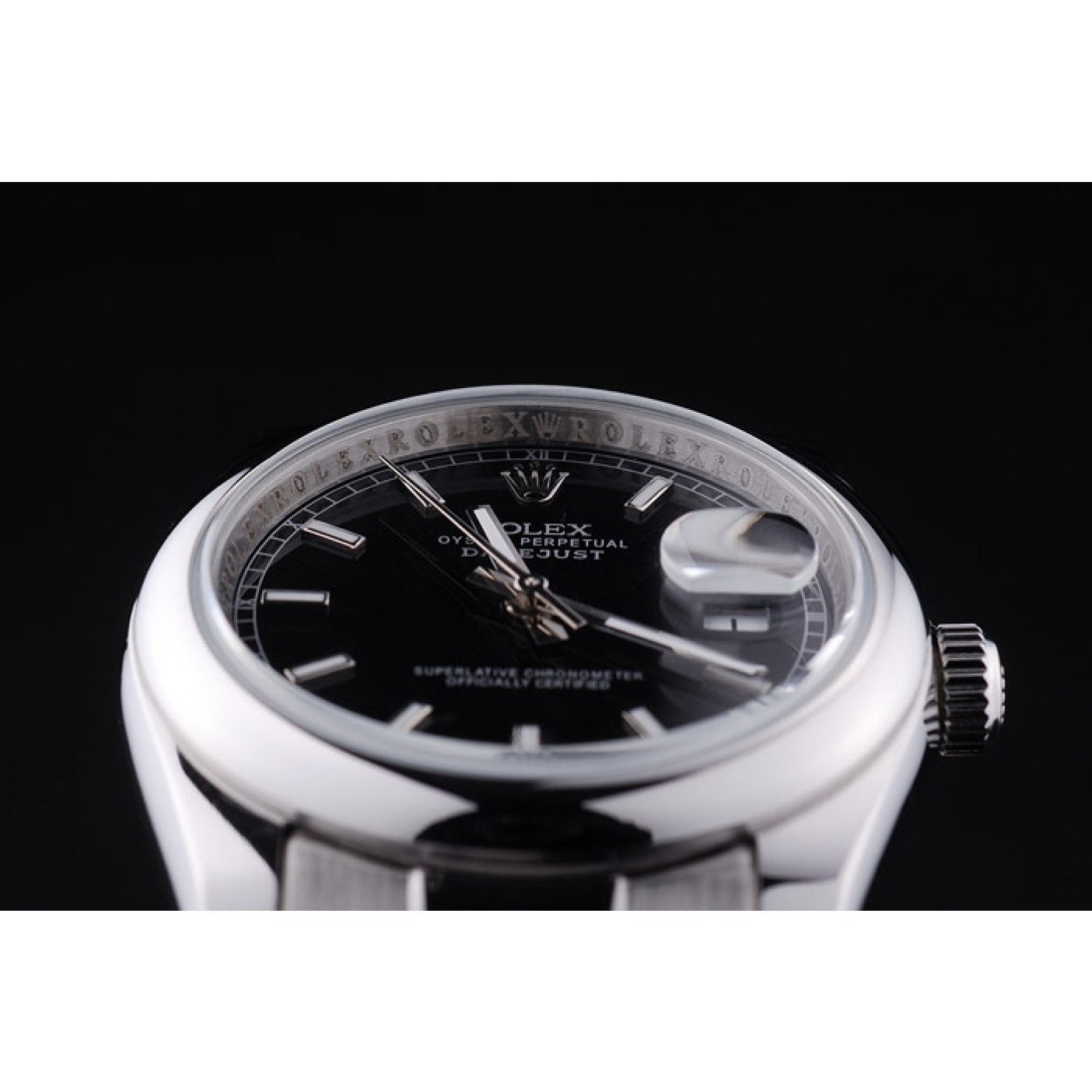 MiroTime Rolex Datejust Polished Silver Bezel Black Dial 7467