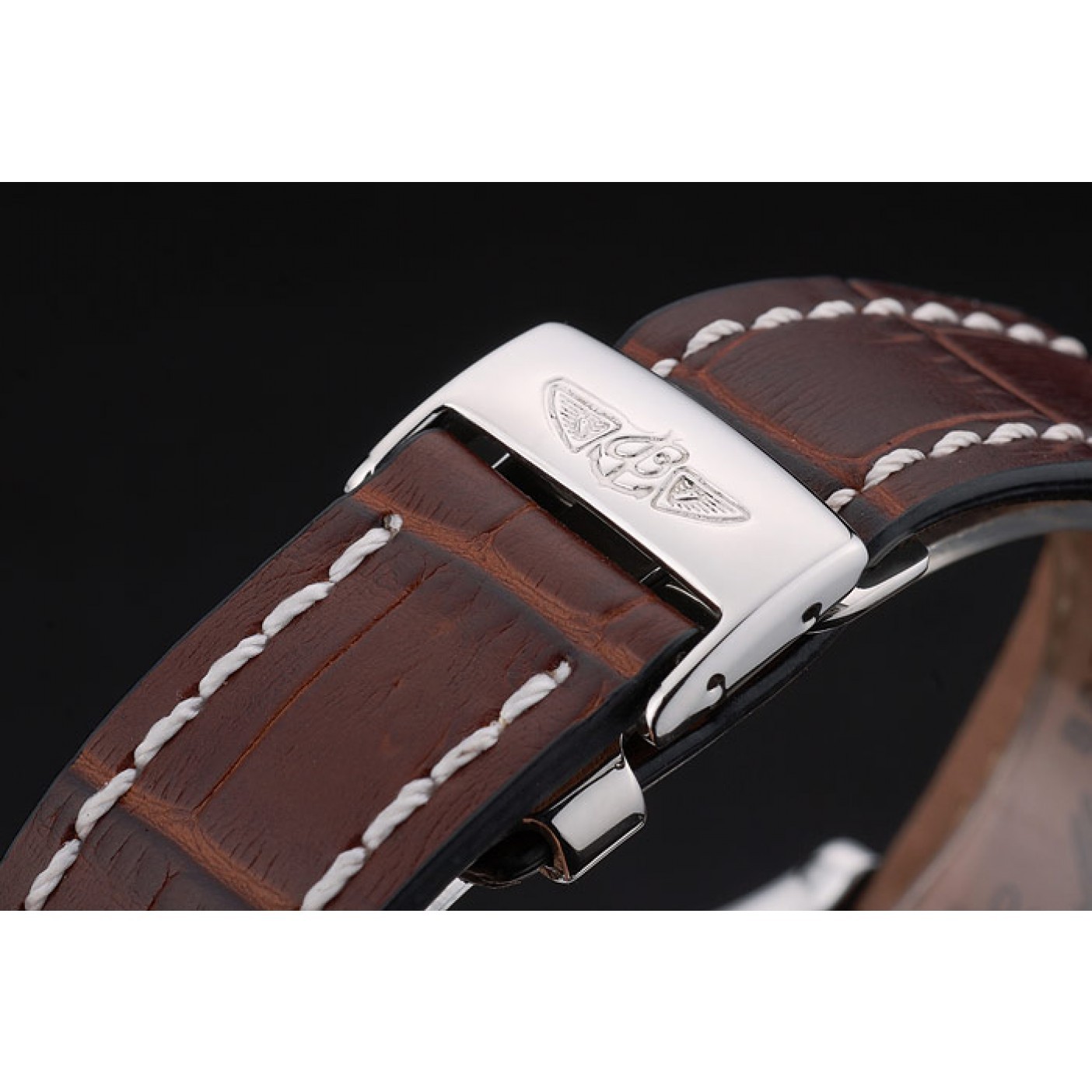 MiroTime Swiss Breitling Certifie Stainless Steel Bezel Brown Croco Leather Bracelet White Dial 80285