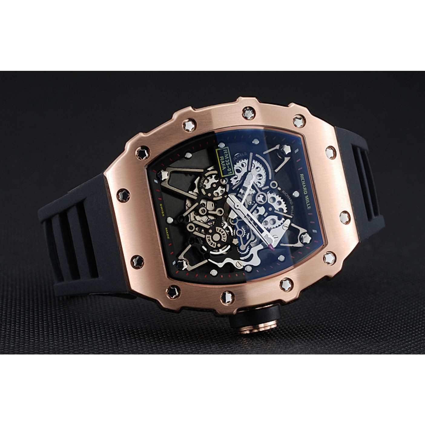 MiroTime Richard Mille RM 35-01 Rafael Nadal Gold Case Black Rubber Bracelet 1454197