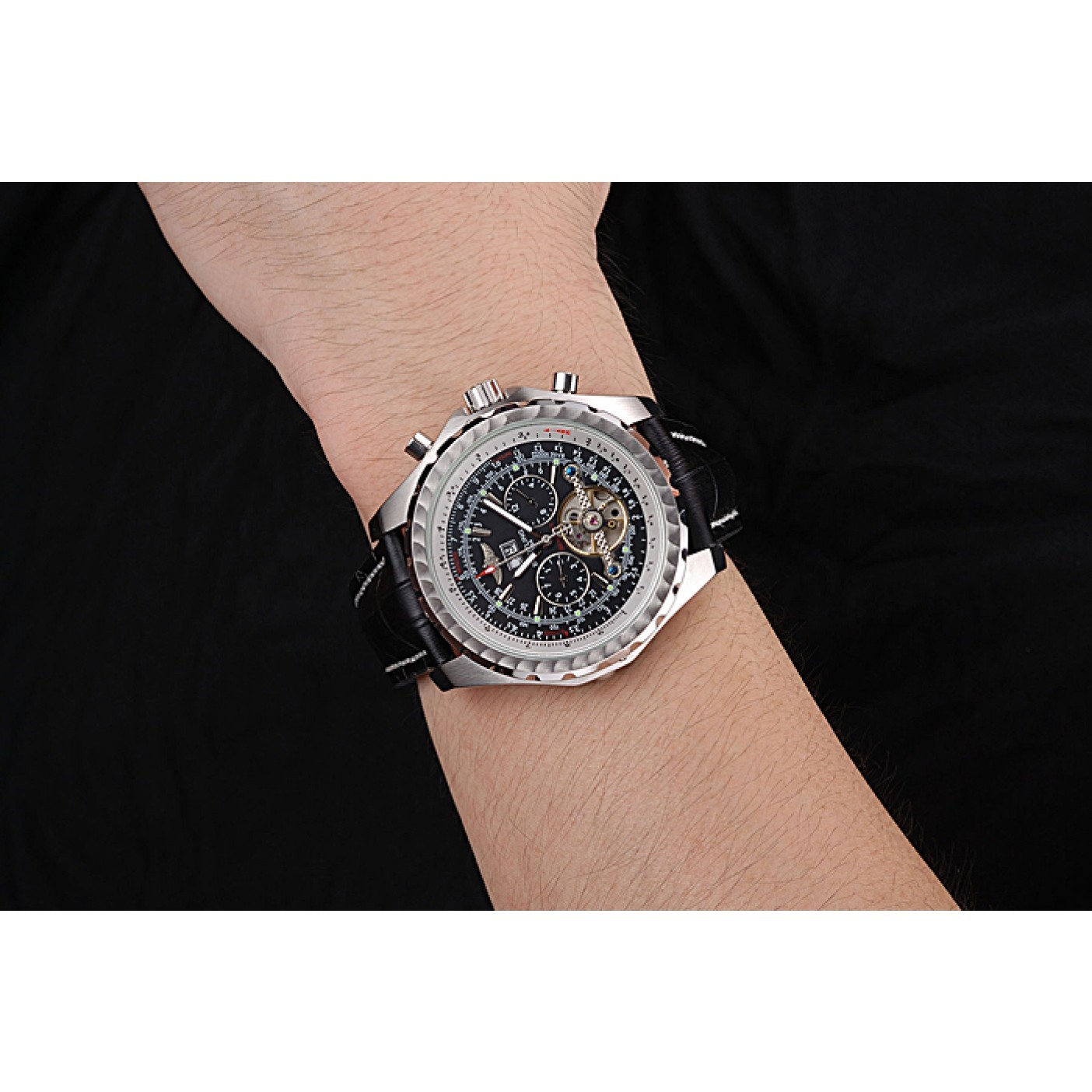 MiroTime Breitling Bentley Mulliner Tourbillon Black Dial Stainless Steel Case Black Leather Strap 622728