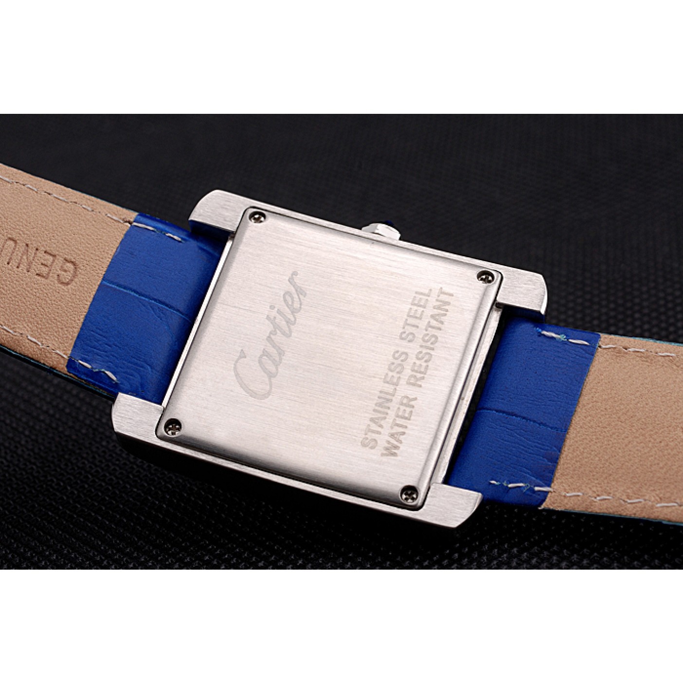 MiroTime Cartier Tank MC Stainless Steel Diamond Case White Dial Blue Leather Strap 622172