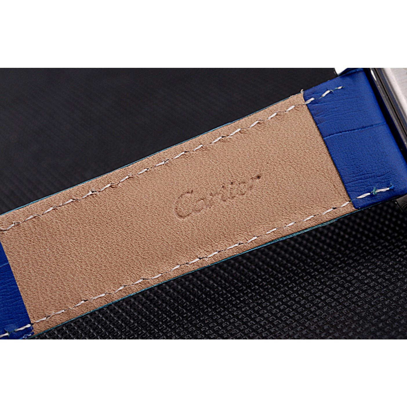 MiroTime Cartier Tank MC Stainless Steel Diamond Case White Dial Blue Leather Strap 622172