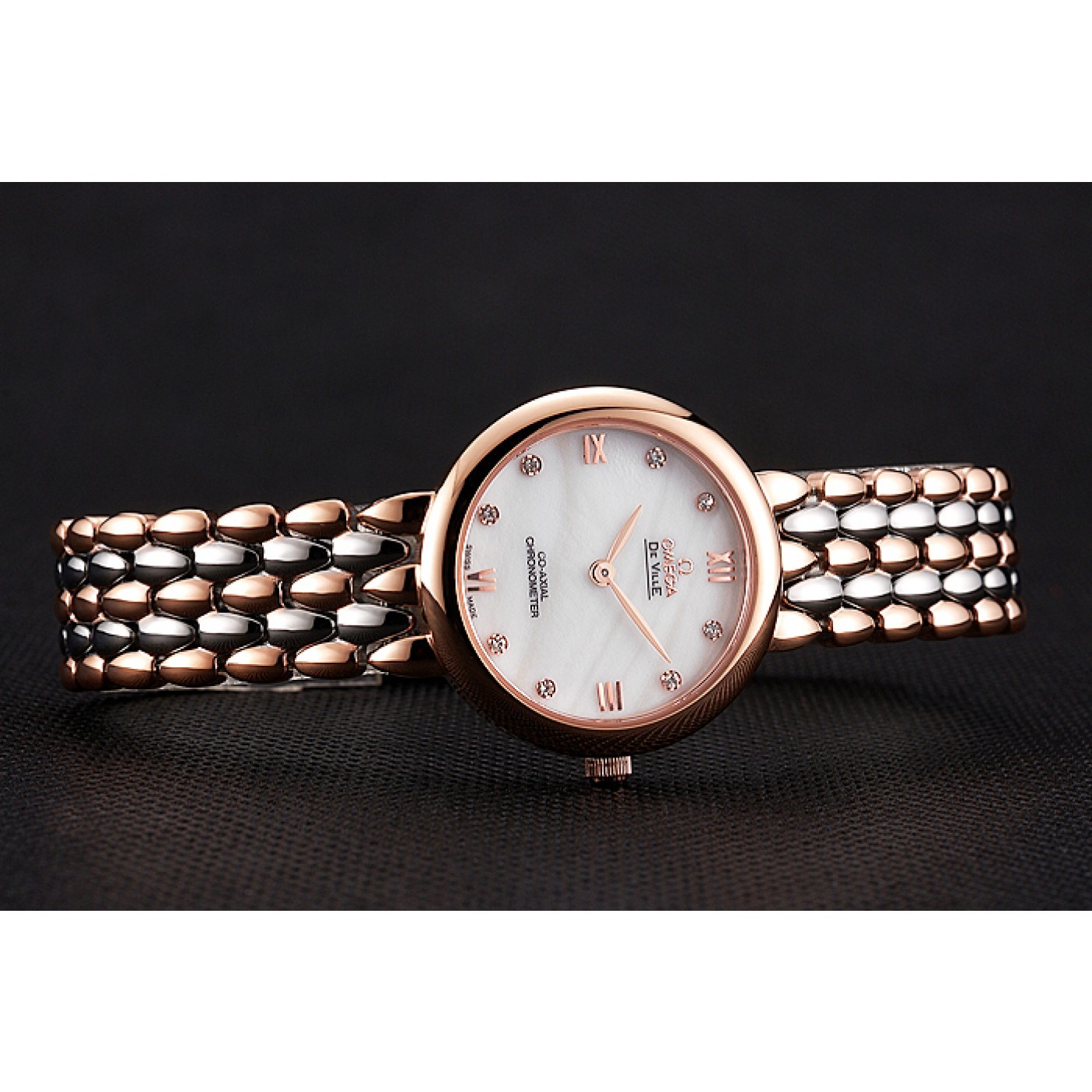 MiroTime Omega De Ville Prestige No Date White Dial With Diamonds Rose Gold Case Two Tone Bracelet