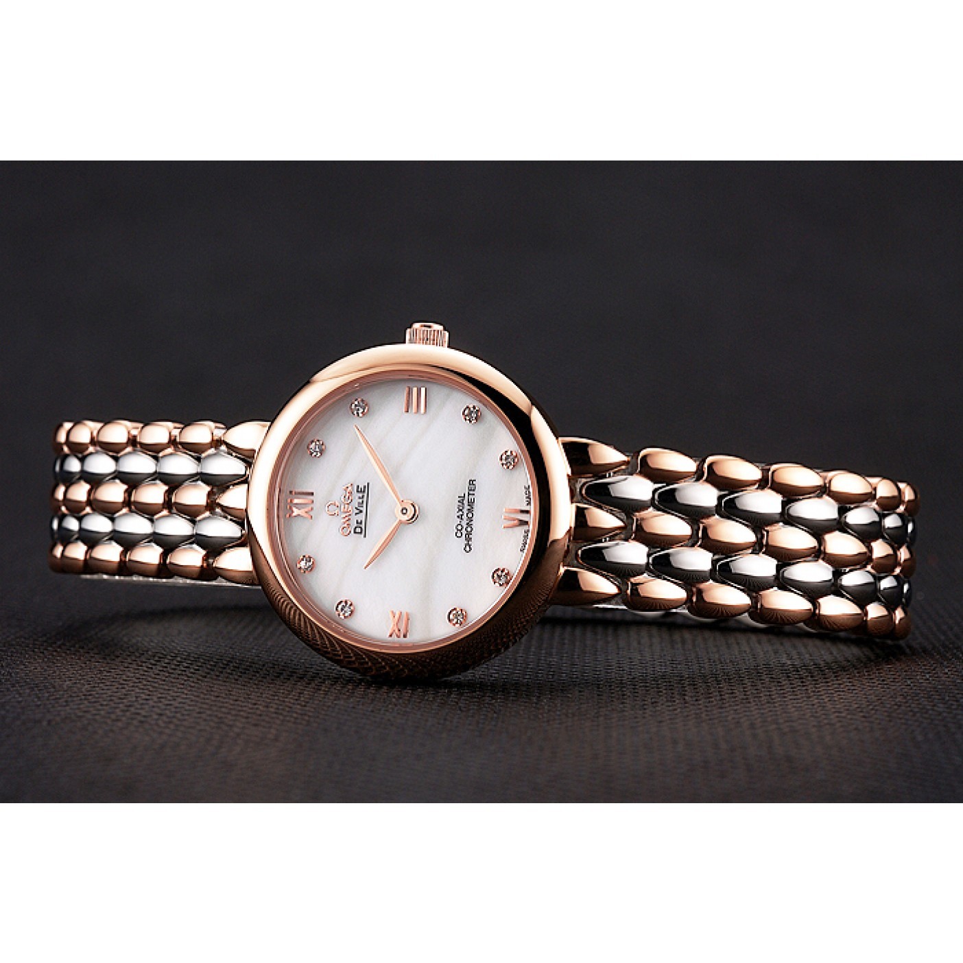 MiroTime Omega De Ville Prestige No Date White Dial With Diamonds Rose Gold Case Two Tone Bracelet