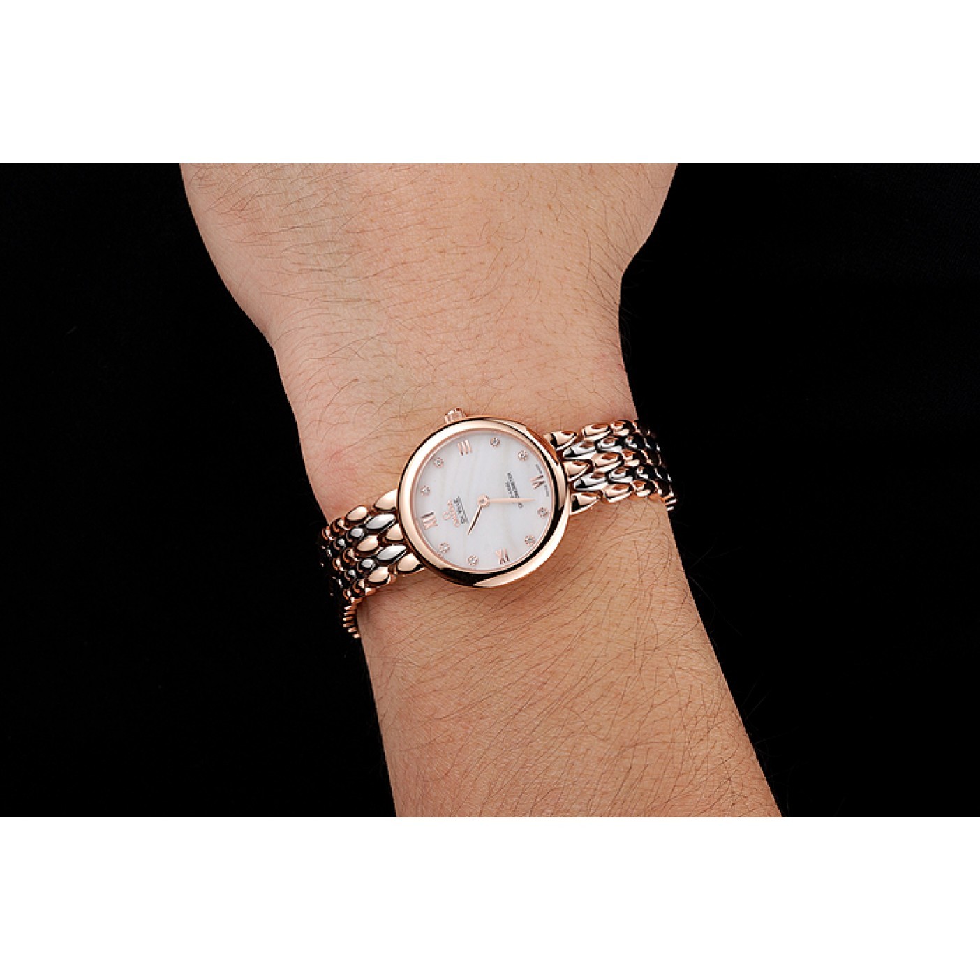 MiroTime Omega De Ville Prestige No Date White Dial With Diamonds Rose Gold Case Two Tone Bracelet