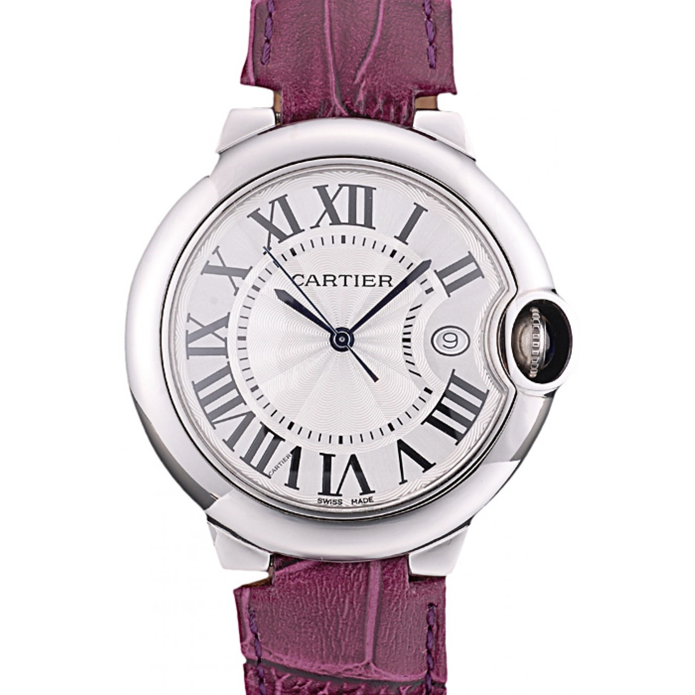 MiroTime Cartier Ballon Bleu 38mm White Dial Stainless Steel Case Purple Leather Bracelet