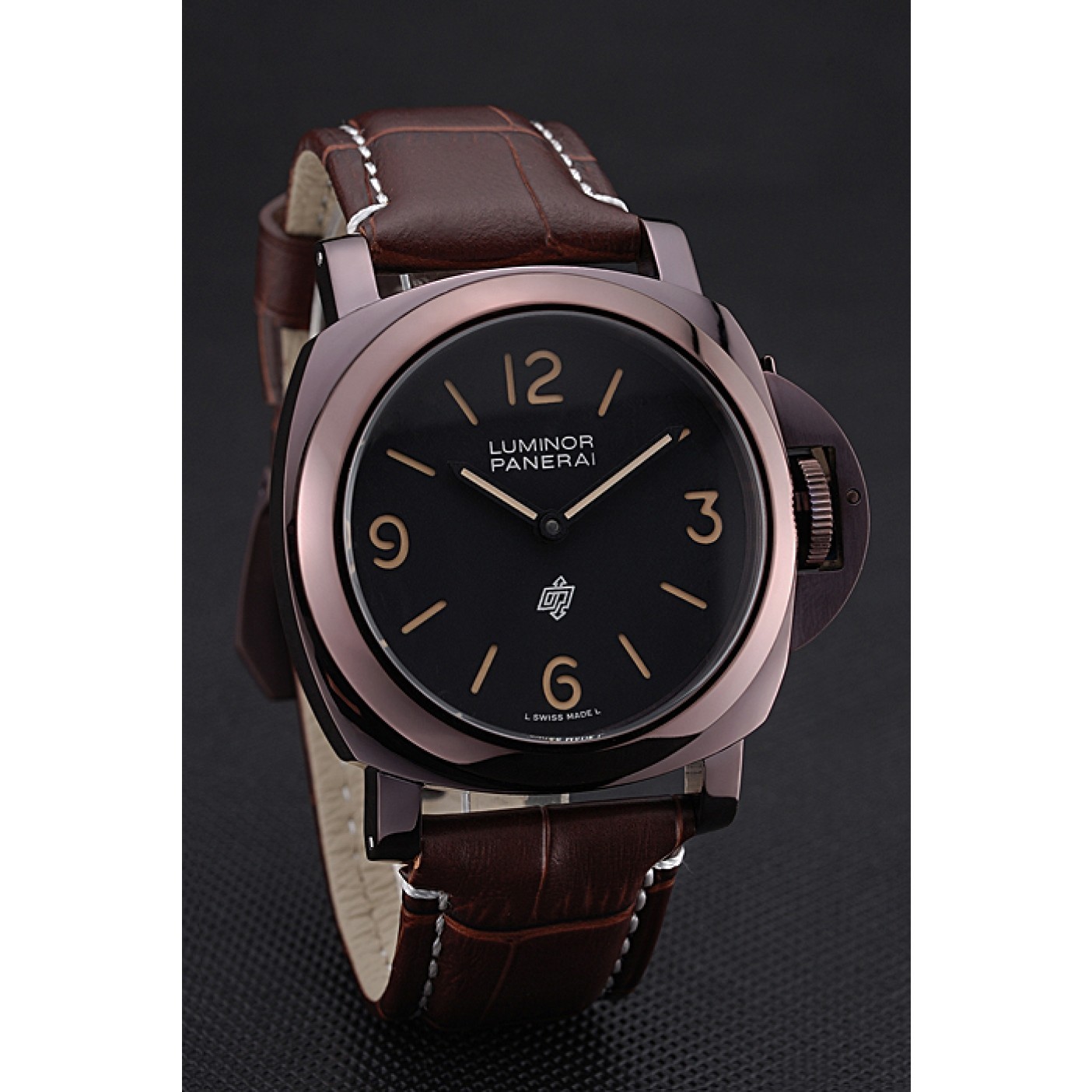 MiroTime Panerai Luminor Brown Leather Strap Black Dial 80164