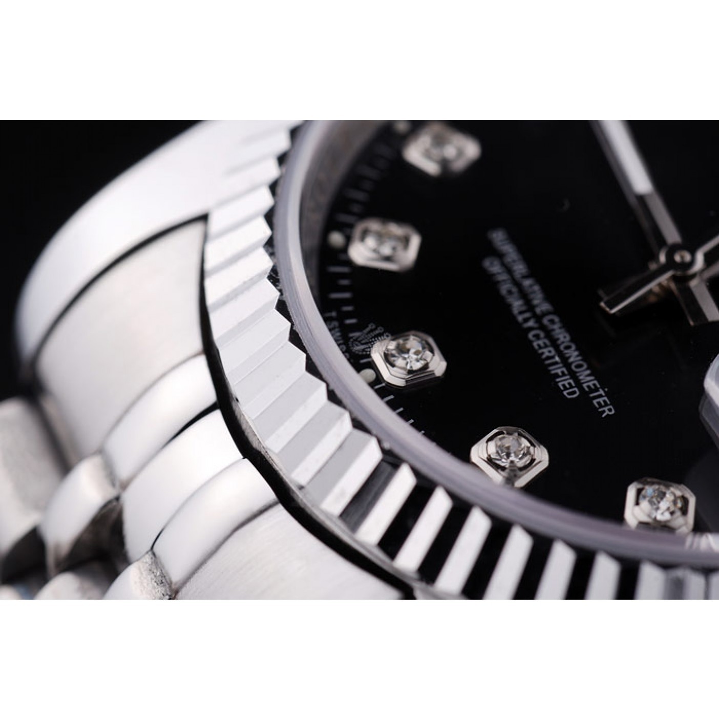 MiroTime Rolex Datejust Black Dial Diamonds Ribbed Bezel 7458