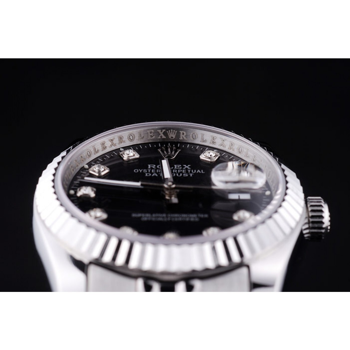 MiroTime Rolex Datejust Black Dial Diamonds Ribbed Bezel 7458