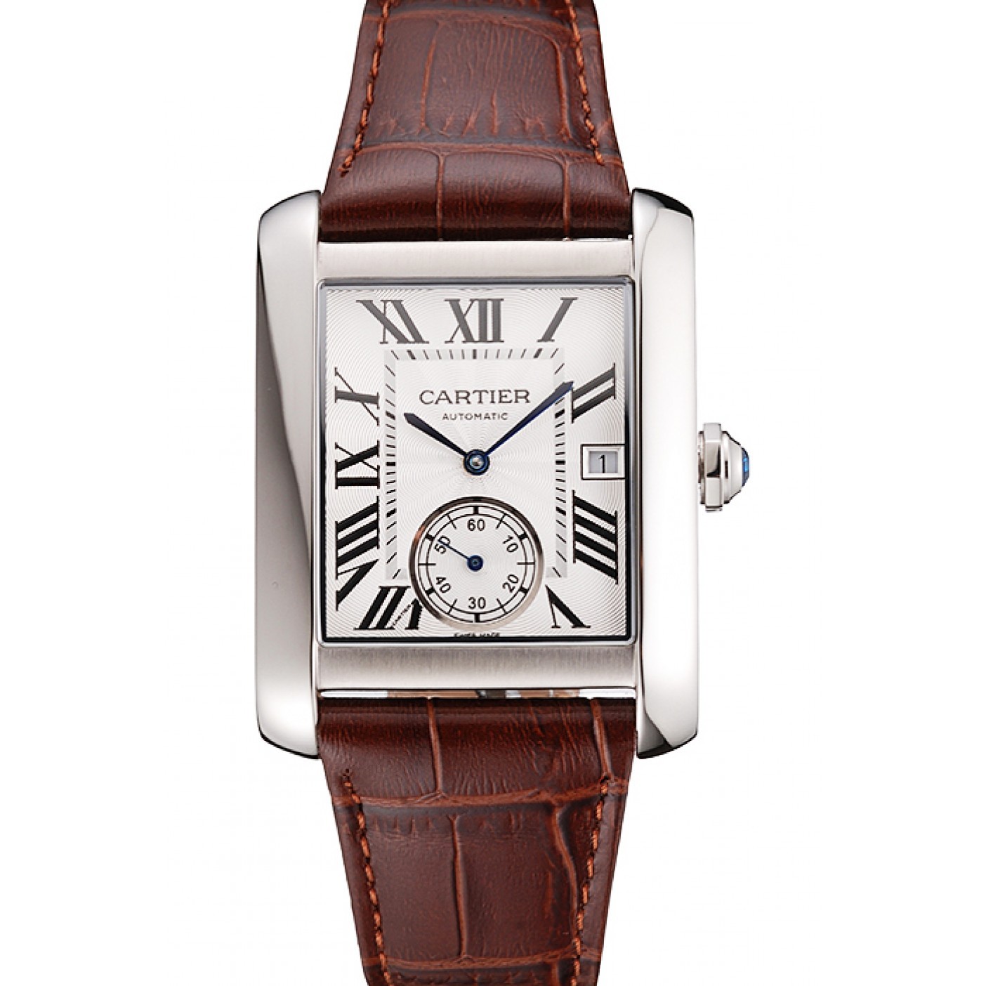 MiroTime Swiss Cartier Tank MC White Dial Stainless Steel Case Brown Leather Strap