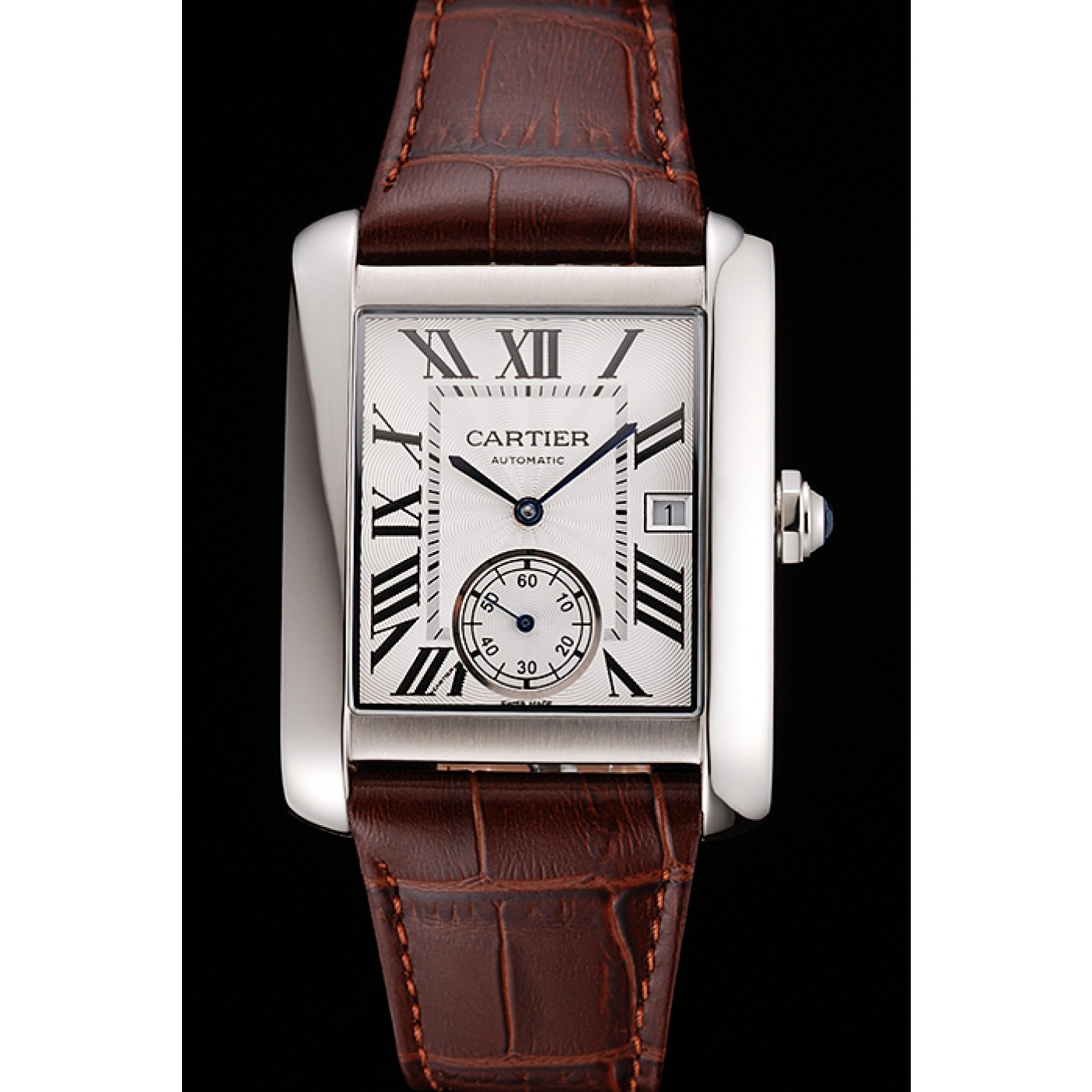 MiroTime Swiss Cartier Tank MC White Dial Stainless Steel Case Brown Leather Strap