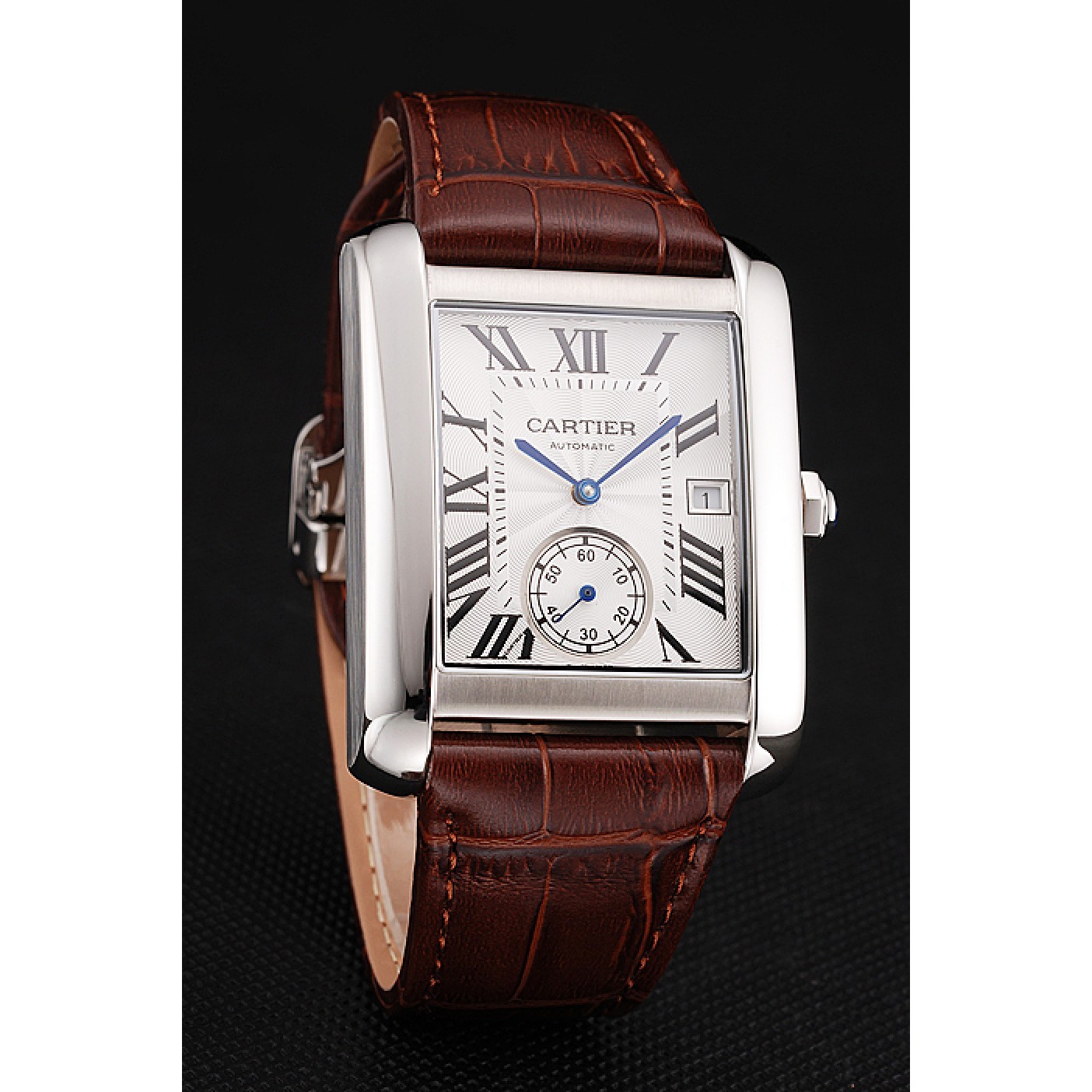 MiroTime Swiss Cartier Tank MC White Dial Stainless Steel Case Brown Leather Strap