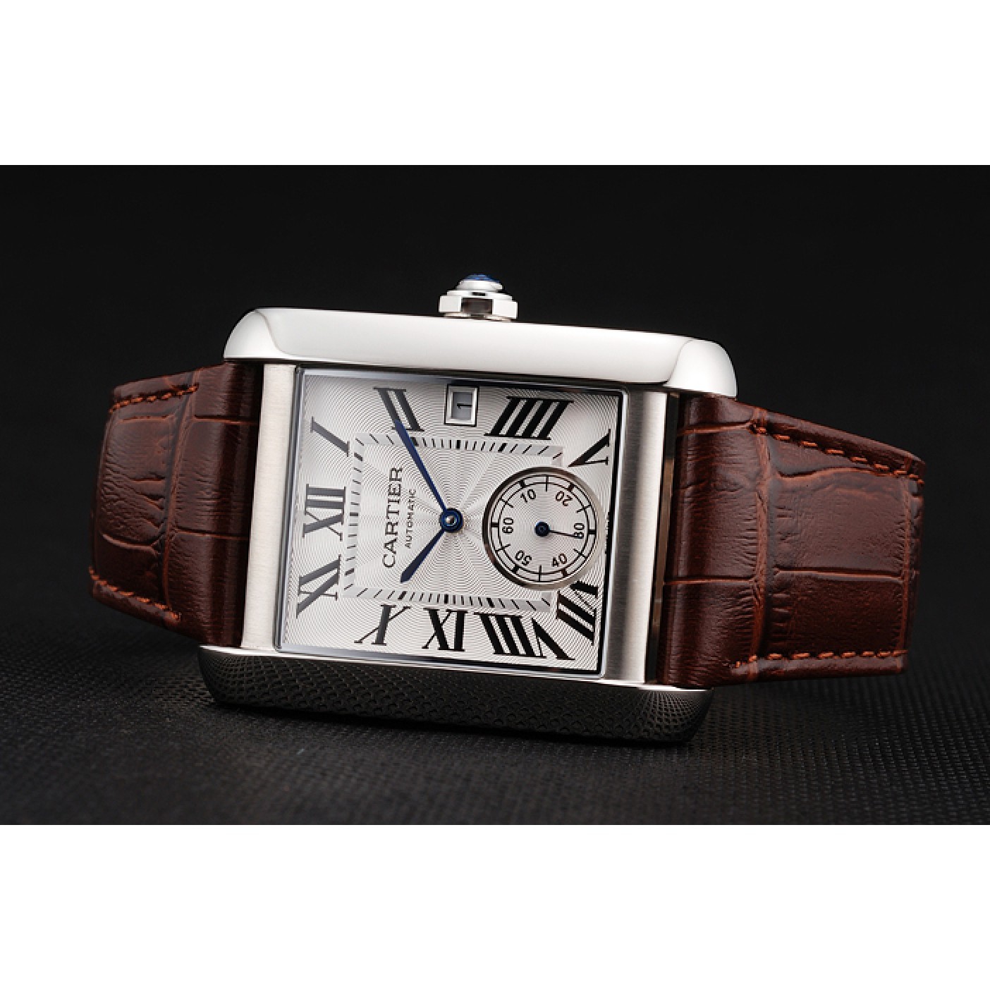 MiroTime Swiss Cartier Tank MC White Dial Stainless Steel Case Brown Leather Strap