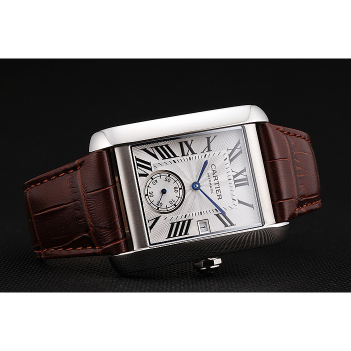 MiroTime Swiss Cartier Tank MC White Dial Stainless Steel Case Brown Leather Strap