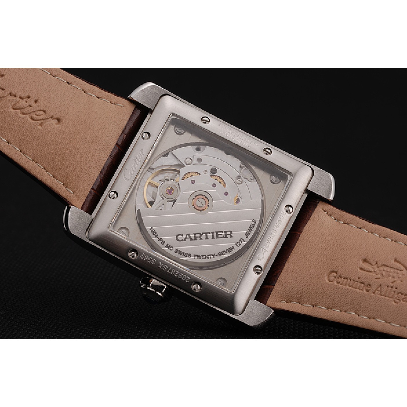 MiroTime Swiss Cartier Tank MC White Dial Stainless Steel Case Brown Leather Strap