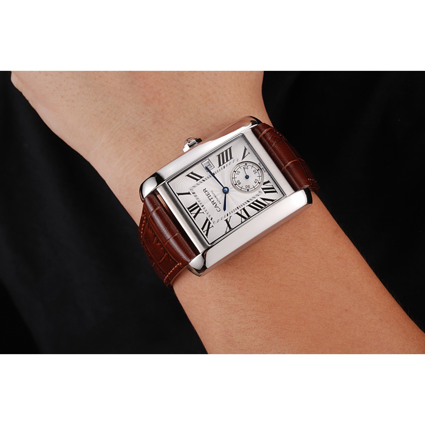MiroTime Swiss Cartier Tank MC White Dial Stainless Steel Case Brown Leather Strap