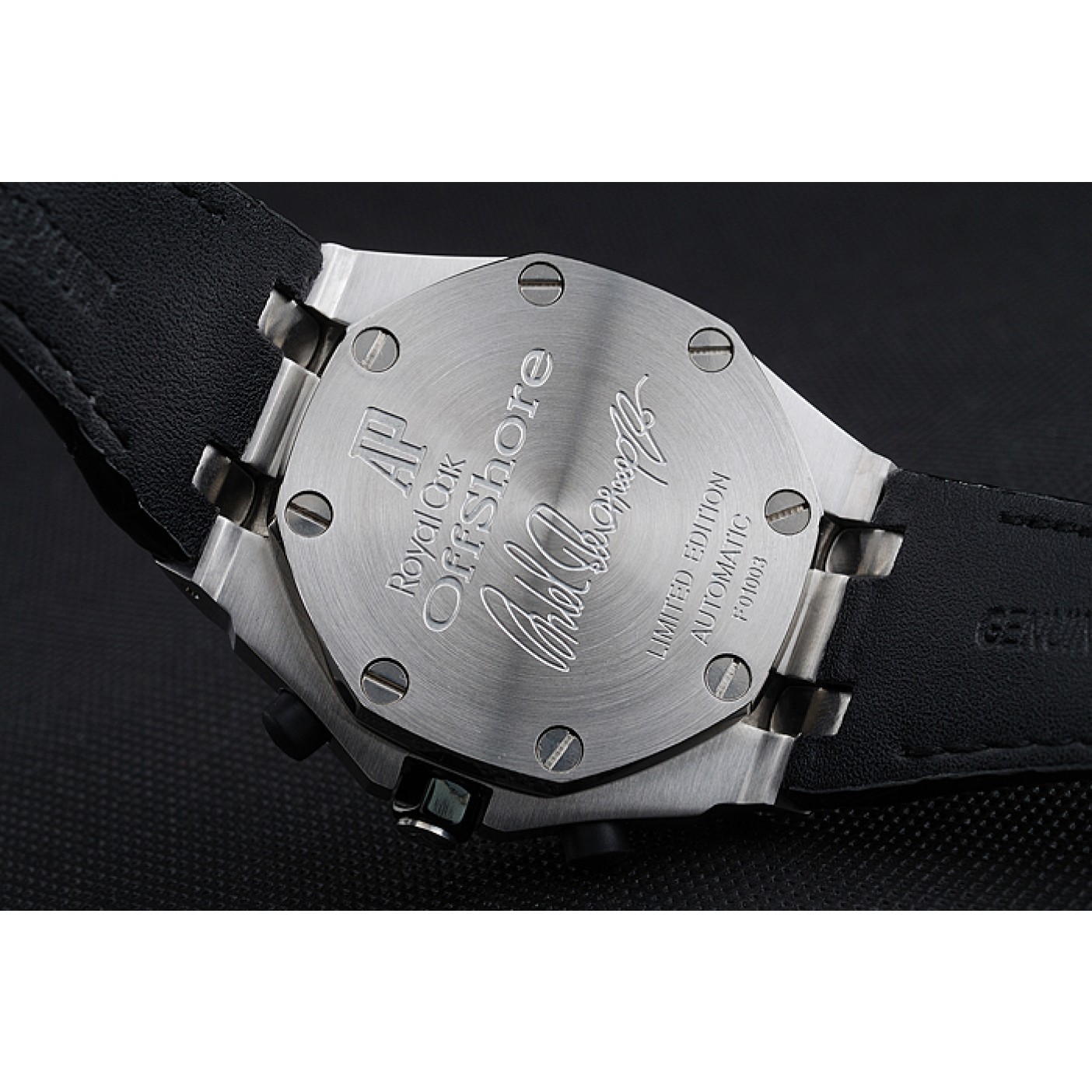 MiroTime Swiss Audemars Piguet Royal Oak Offshore Gold Dial Stainless Steel Case Black Leather Strap 622849